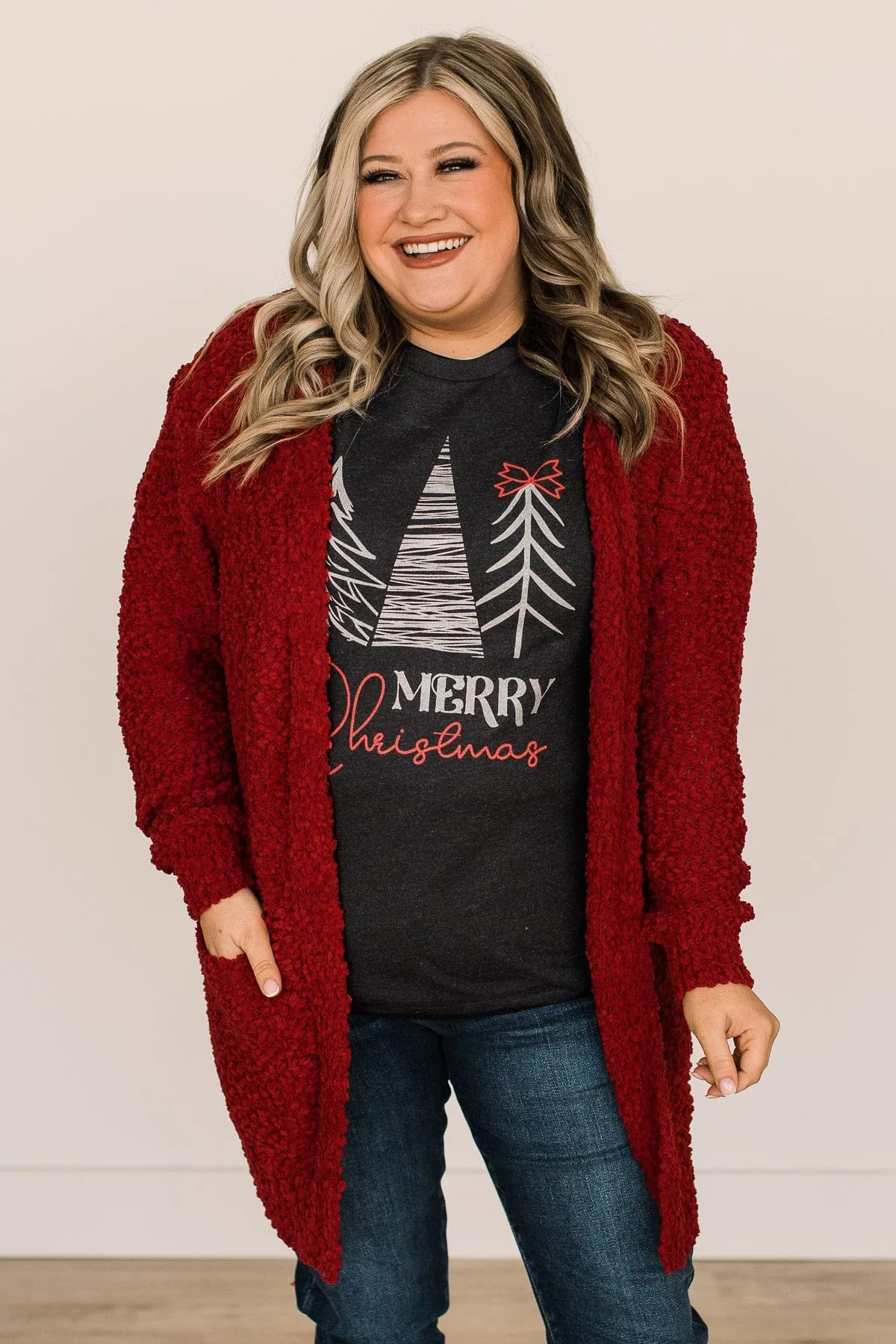 Take Another Look Popcorn Cardigan- Deep Red