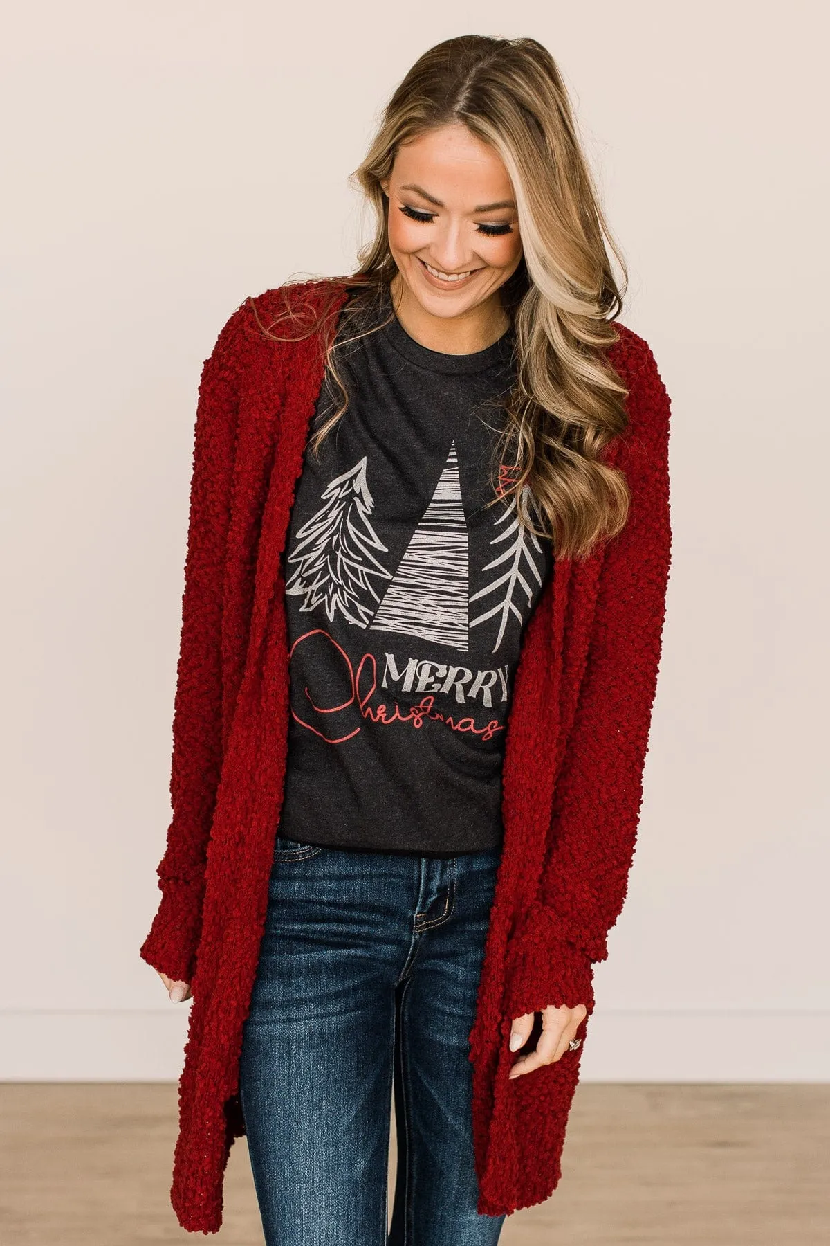 Take Another Look Popcorn Cardigan- Deep Red