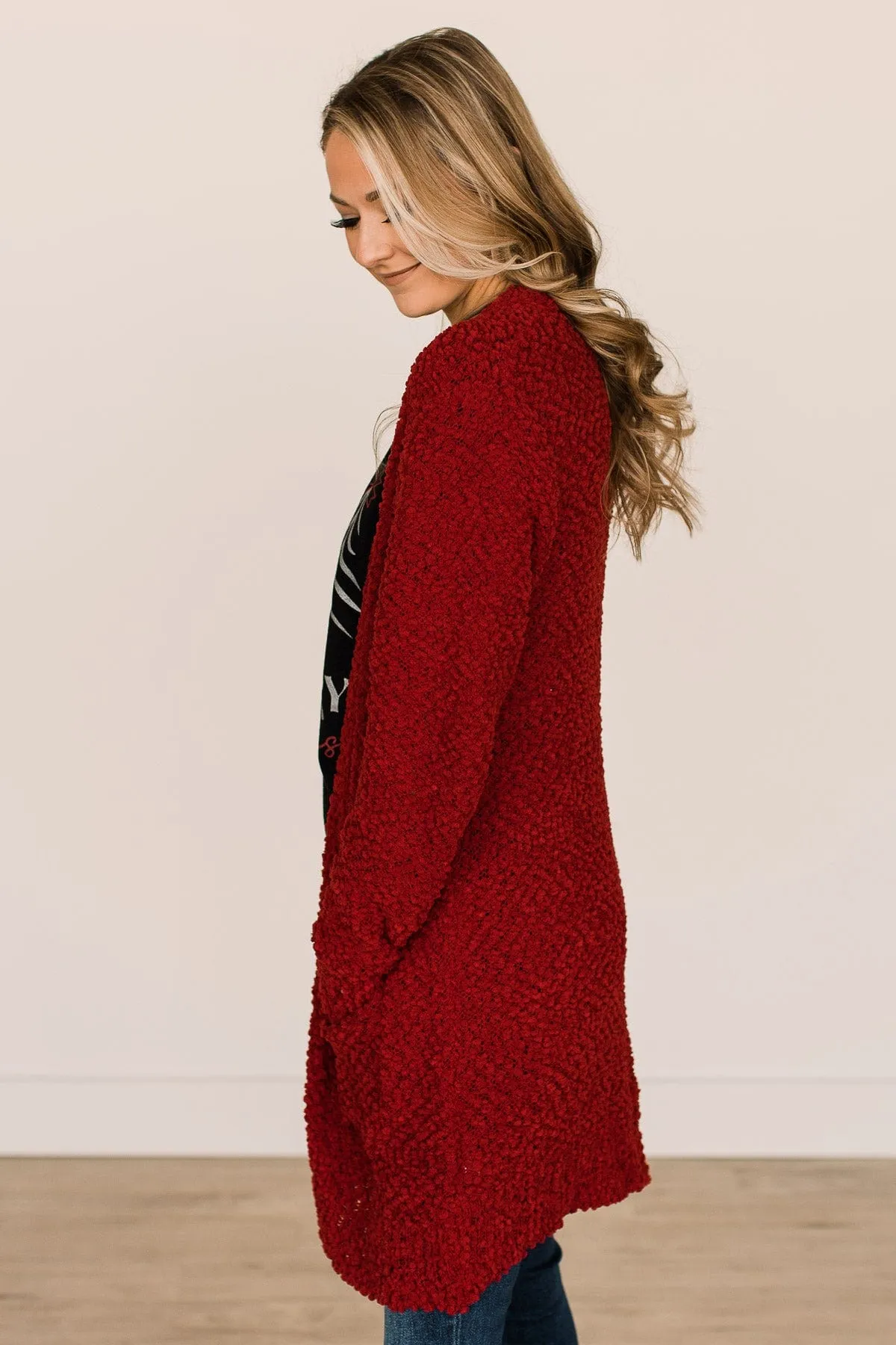 Take Another Look Popcorn Cardigan- Deep Red