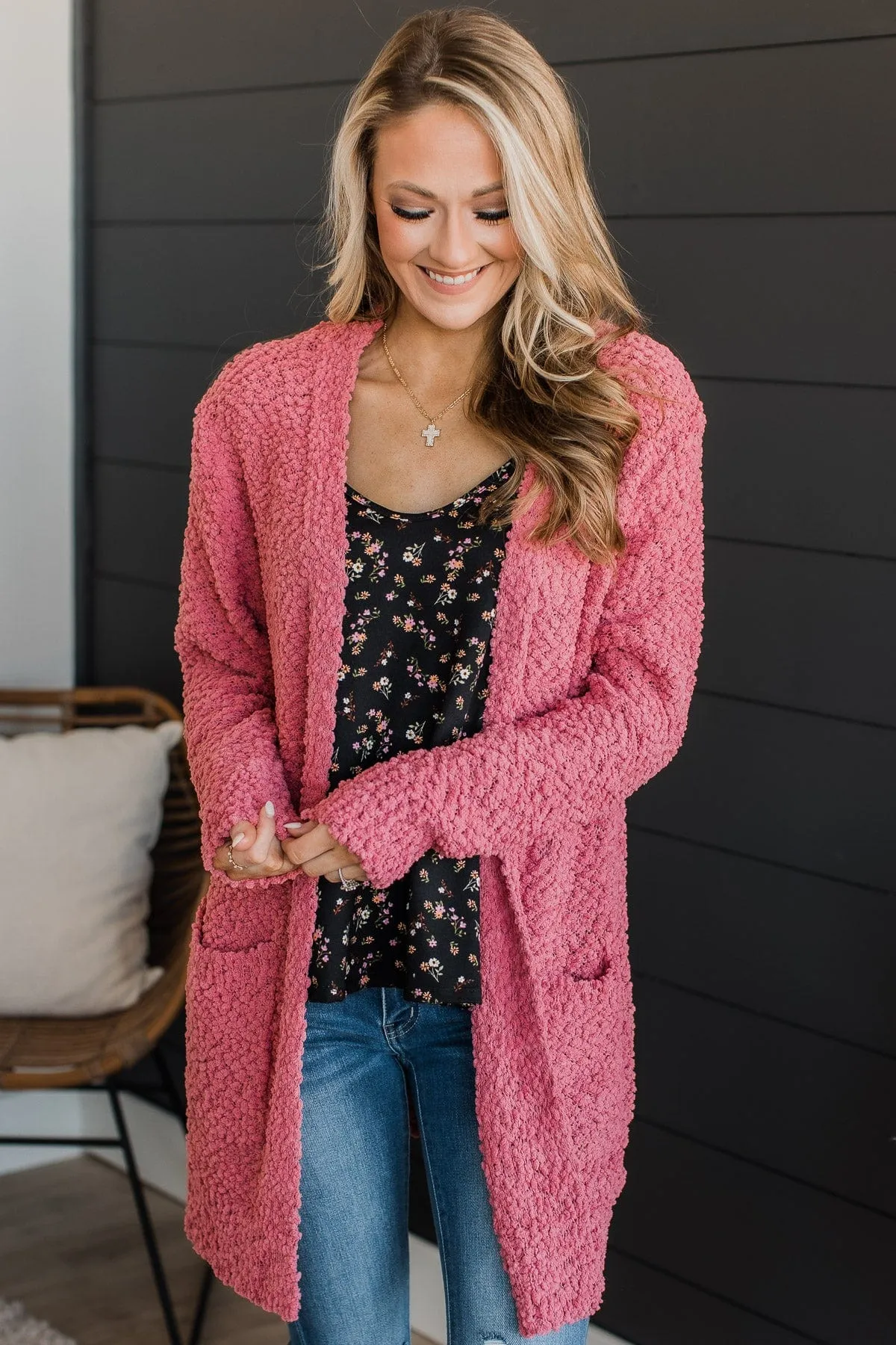 Take Another Look Popcorn Cardigan- Dusty Rose