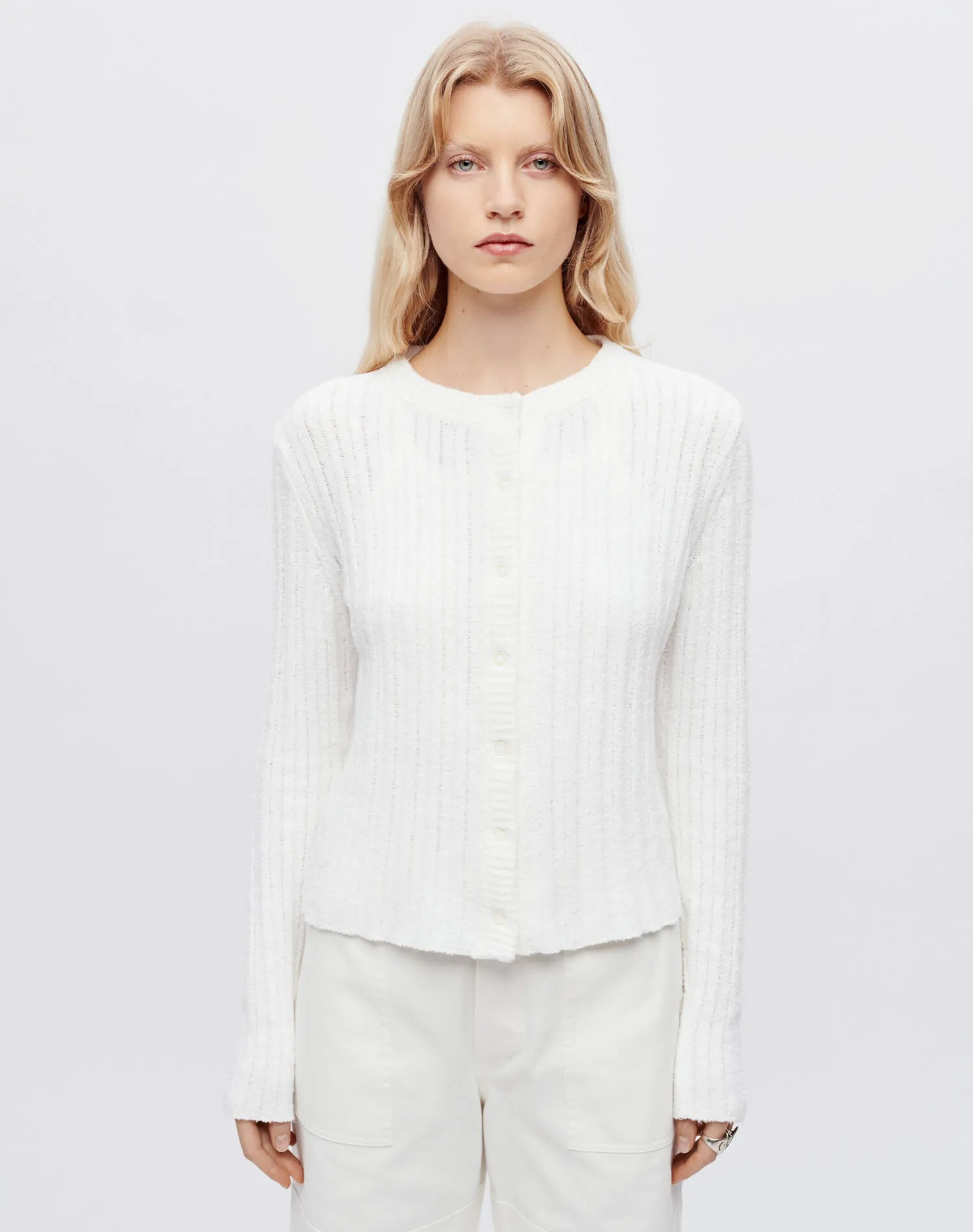 Terry Ribbed Cardi - Vintage White