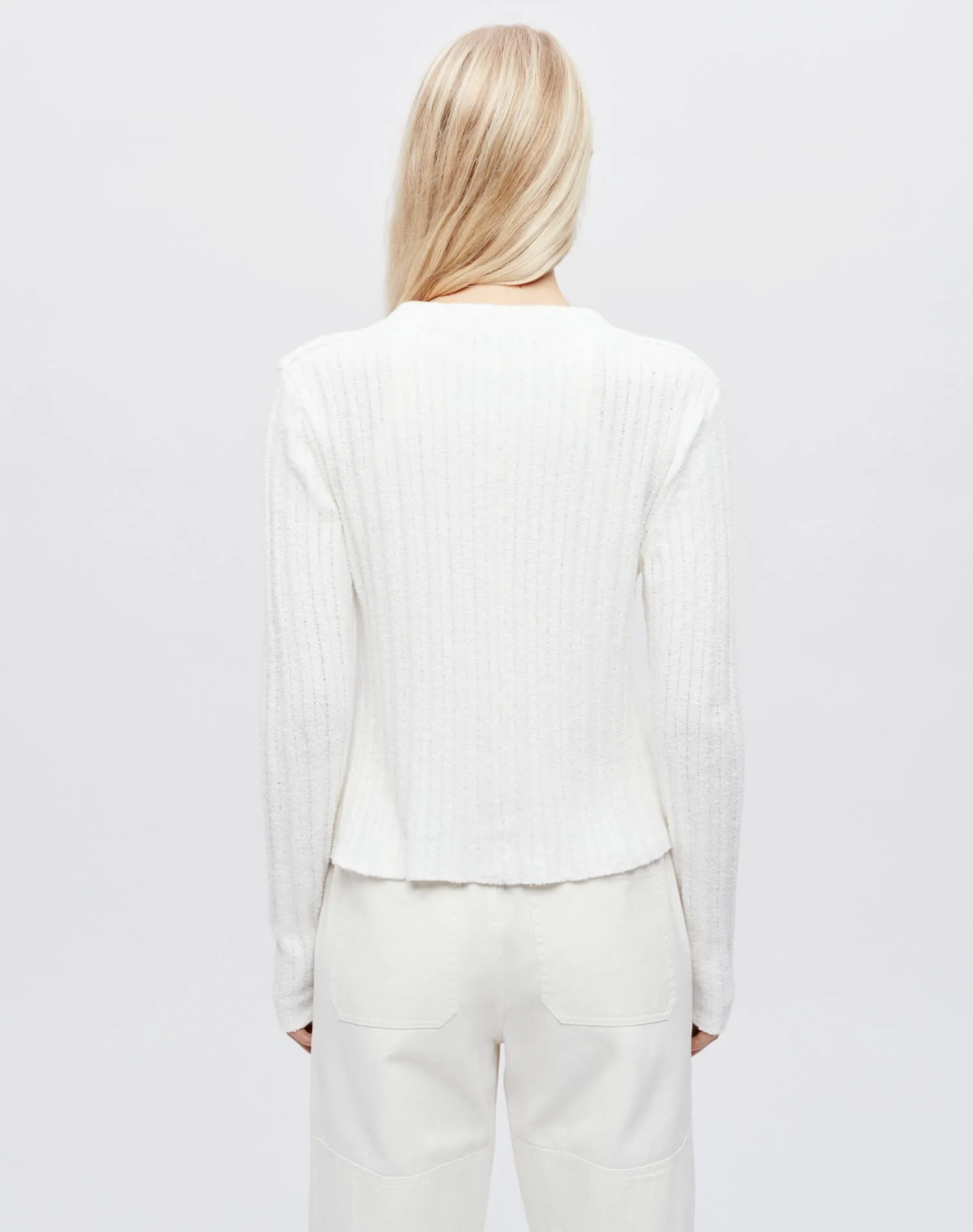 Terry Ribbed Cardi - Vintage White