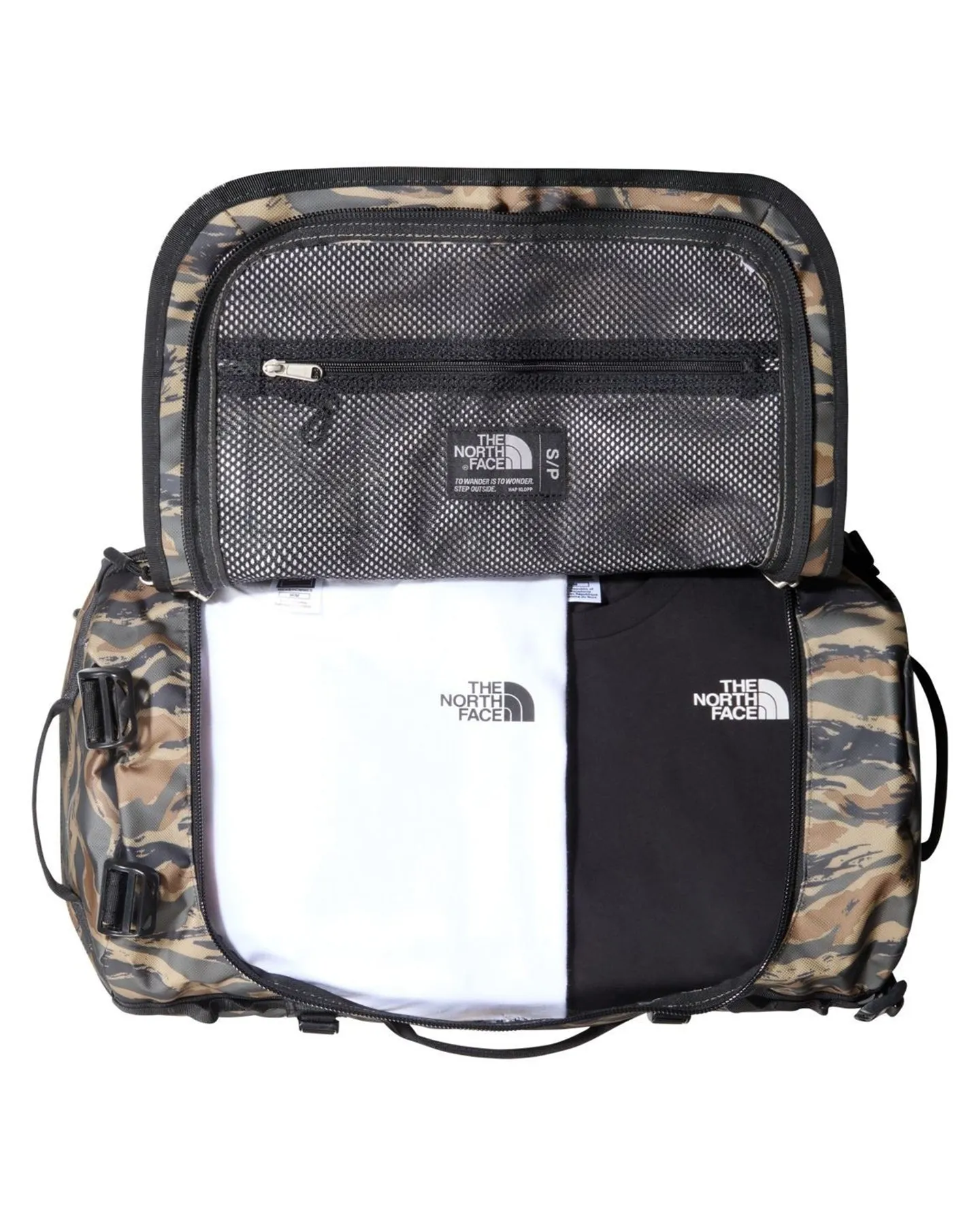 The North Face Base Camp Duffel - New Taupe Green Painted Camo Print / TNF Black - 2023