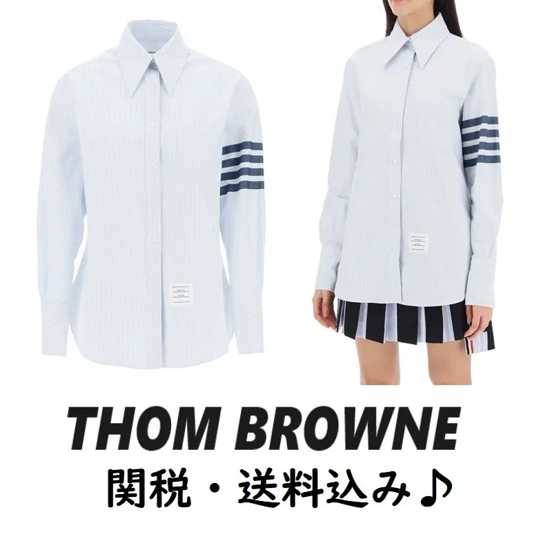 THOM BROWNE  |Stripes Long Sleeves Cotton Shirts & Blouses