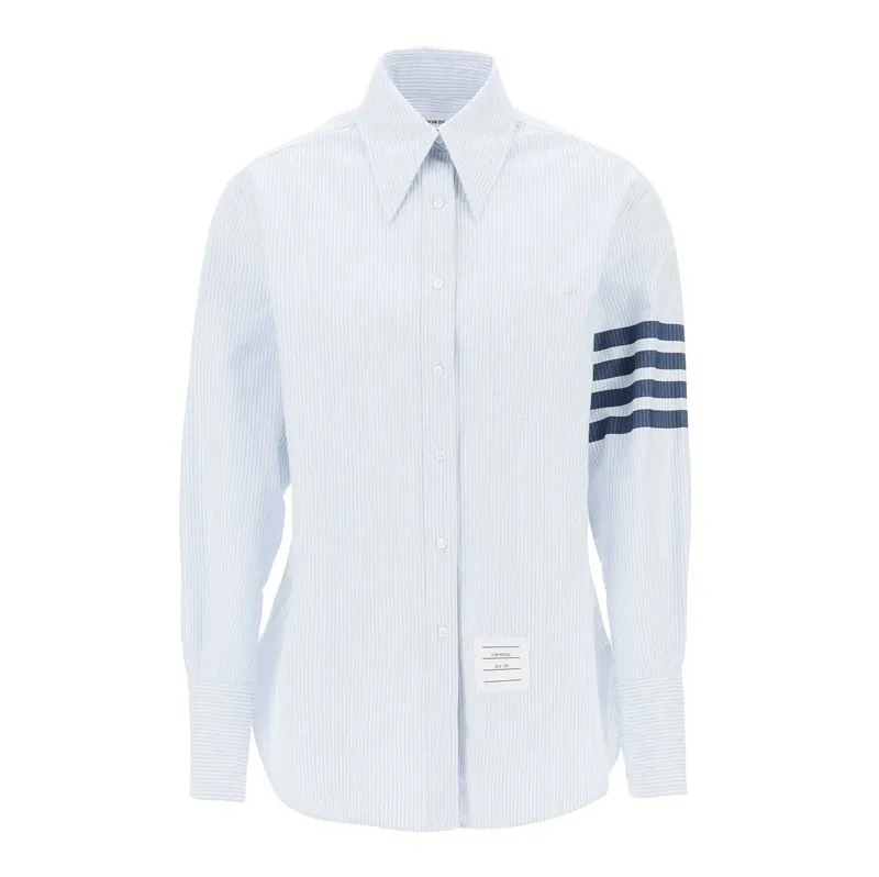 THOM BROWNE  |Stripes Long Sleeves Cotton Shirts & Blouses