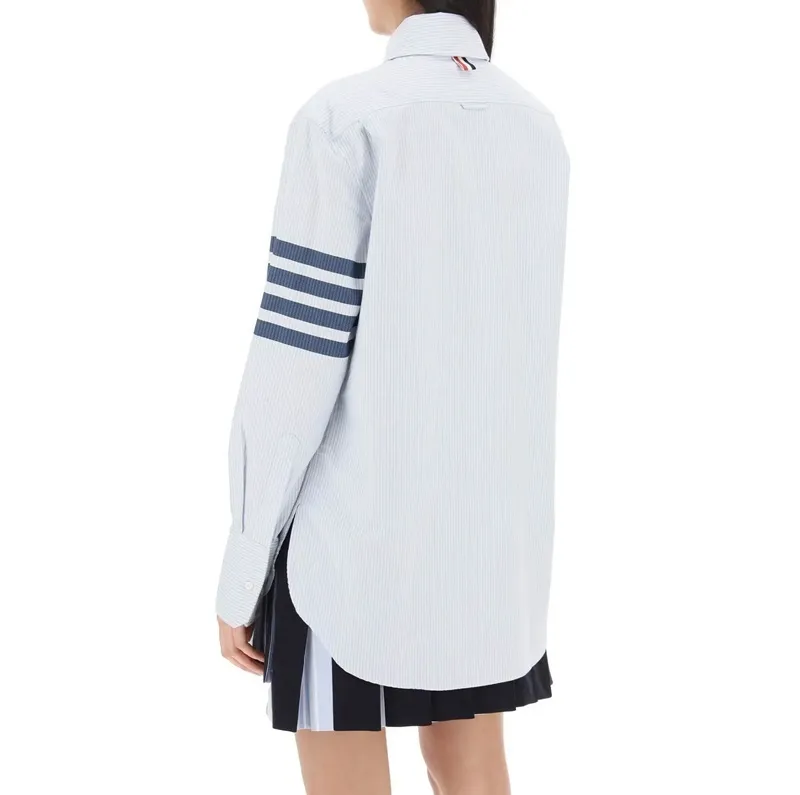 THOM BROWNE  |Stripes Long Sleeves Cotton Shirts & Blouses