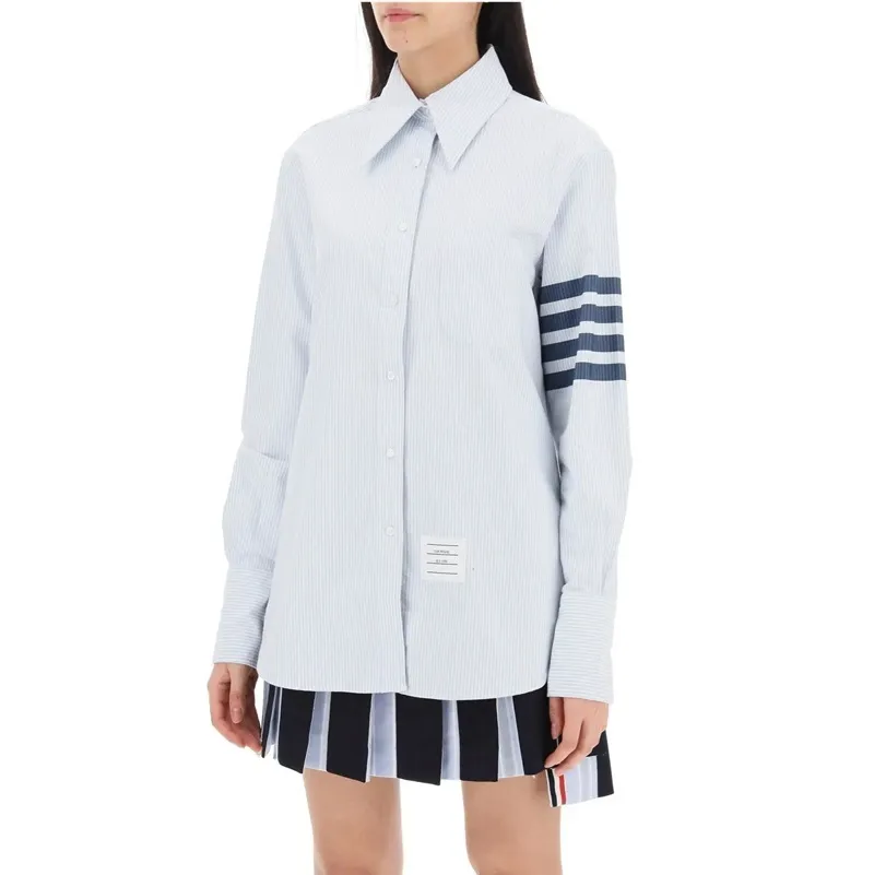 THOM BROWNE  |Stripes Long Sleeves Cotton Shirts & Blouses