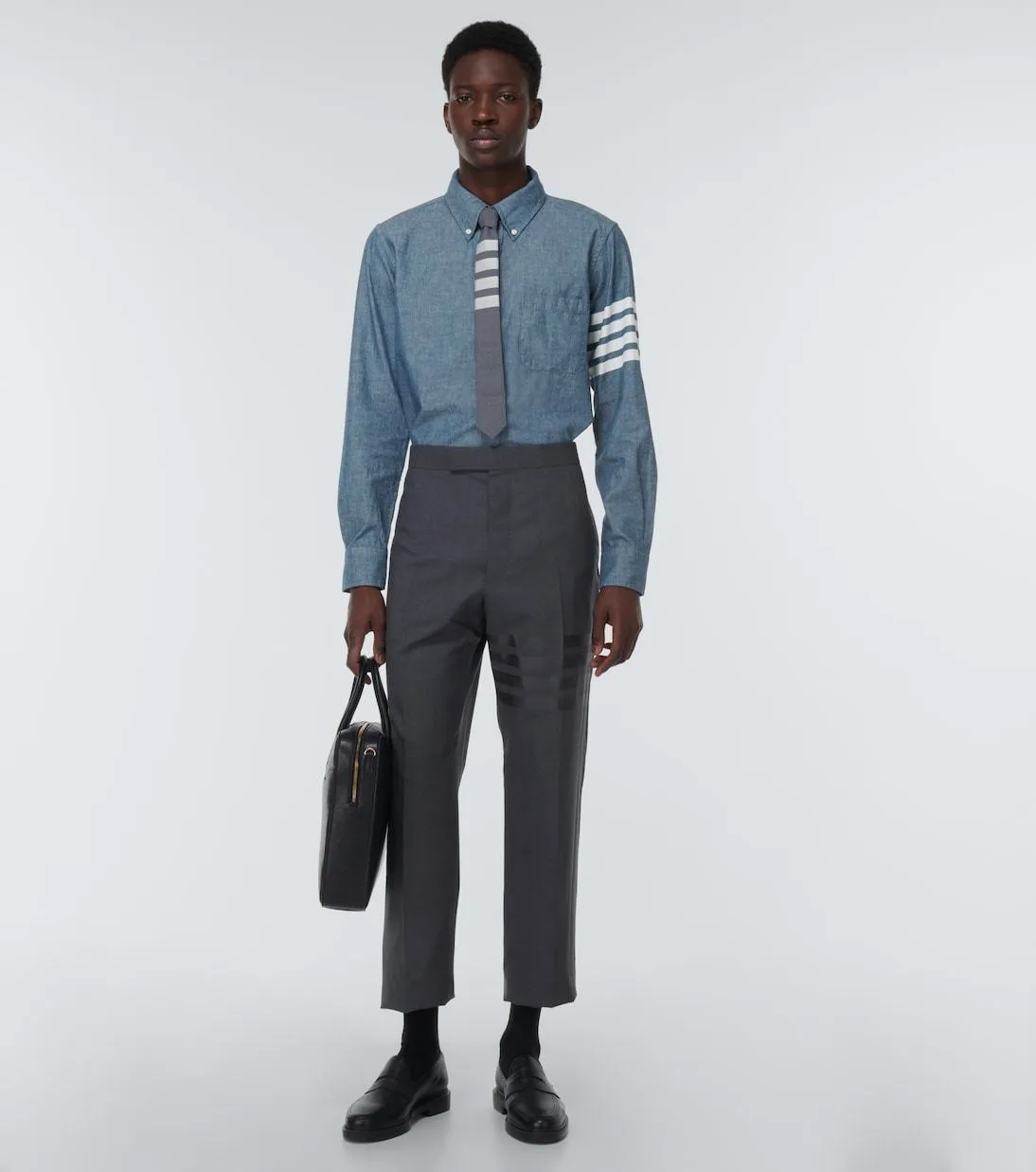 THOM BROWNE  |Stripes Long Sleeves Plain Cotton Logo Designers Shirts