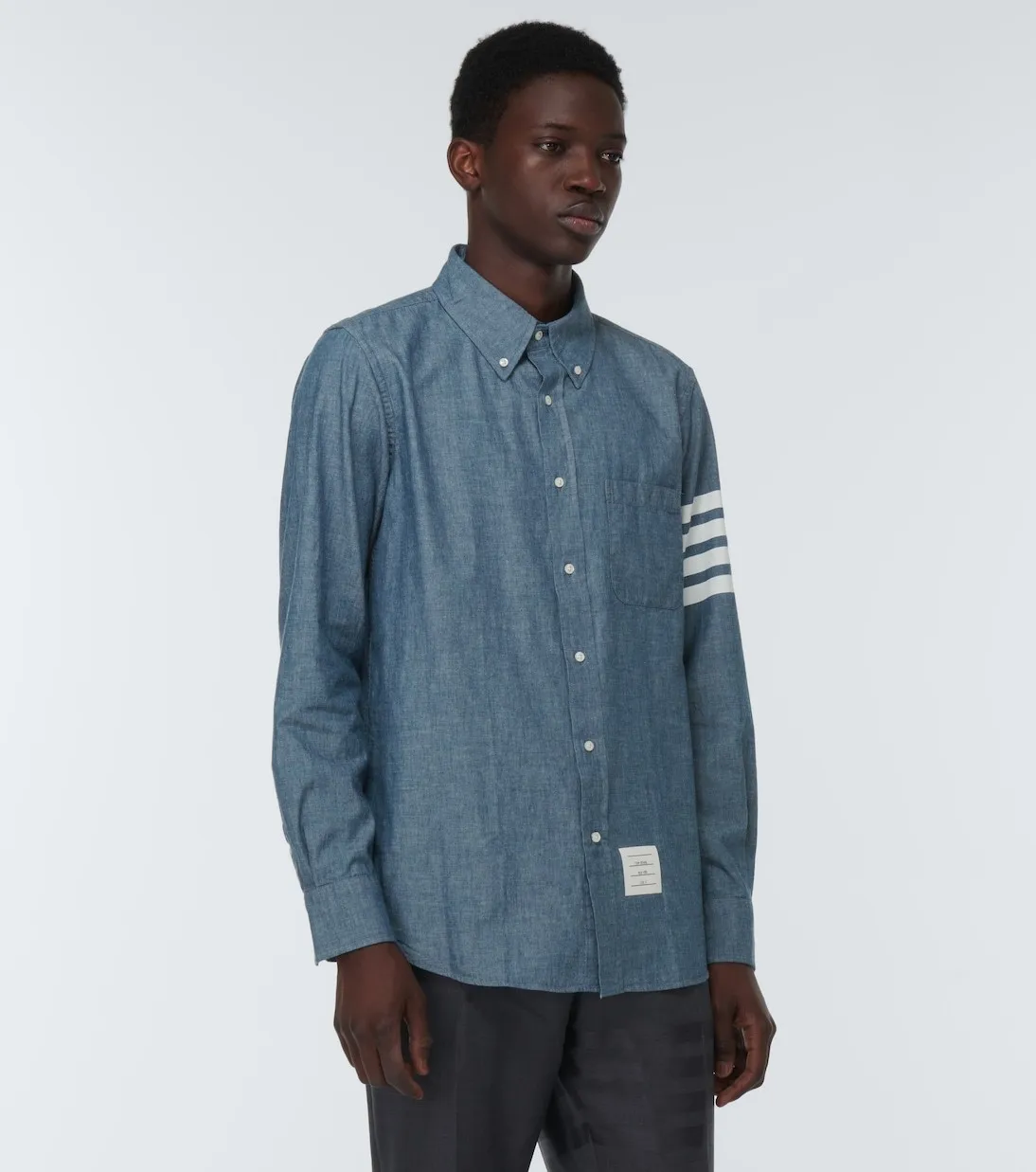 THOM BROWNE  |Stripes Long Sleeves Plain Cotton Logo Designers Shirts