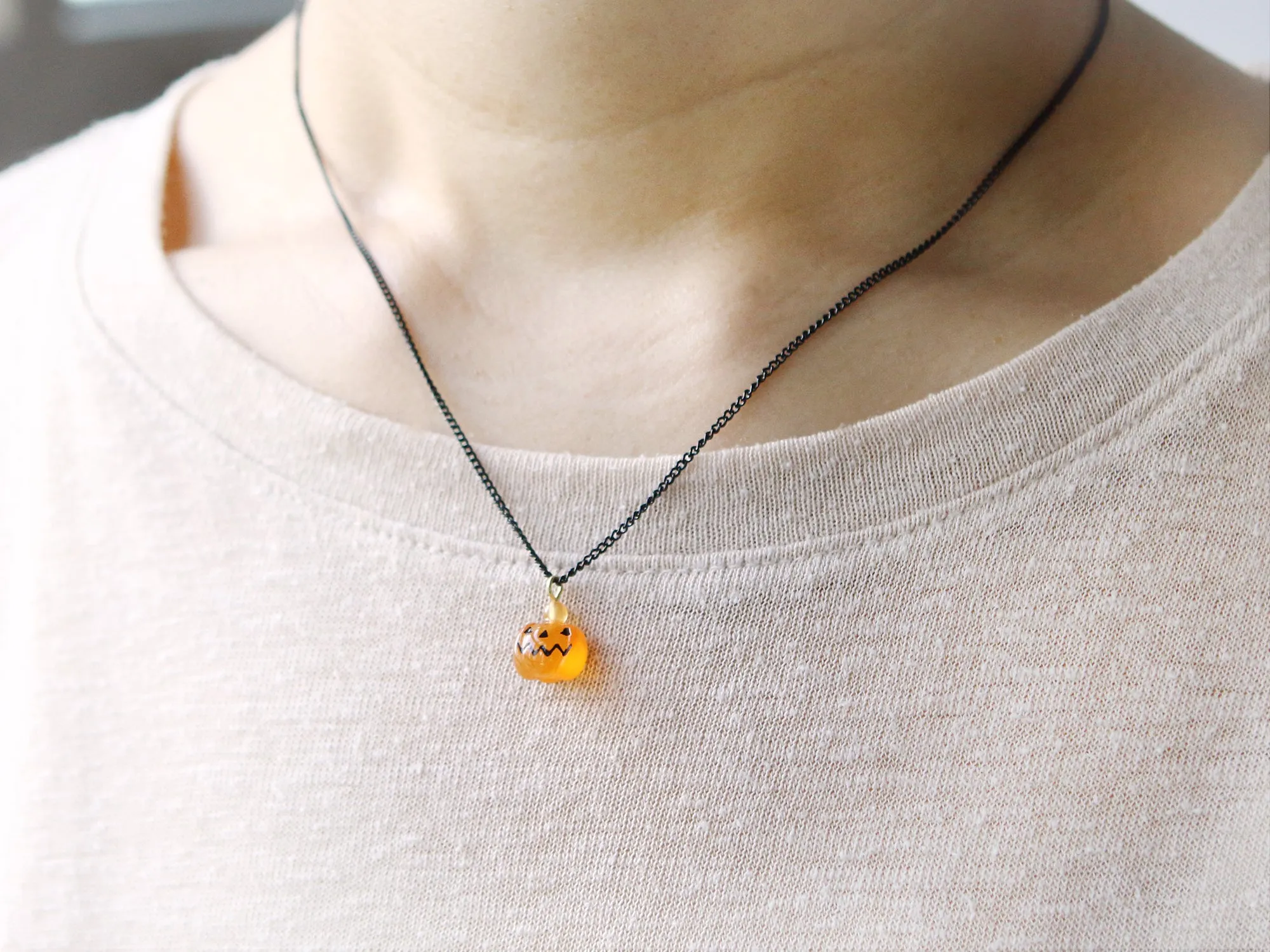 Tiny Jack O Lantern and Ghost Necklace