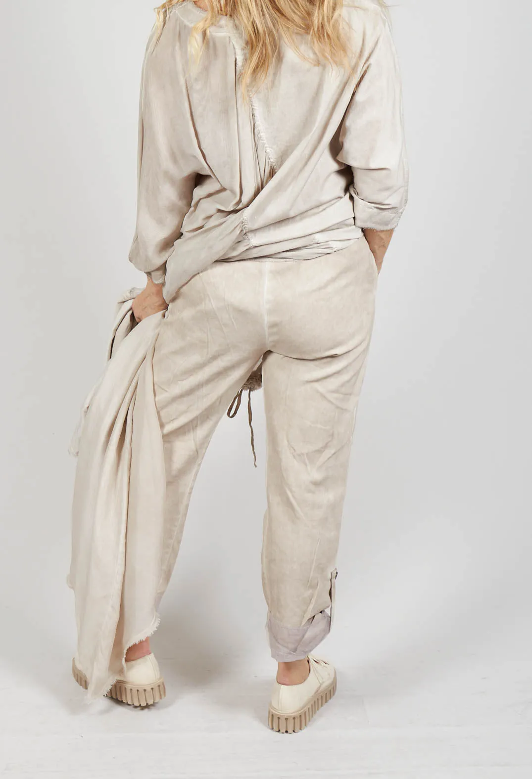 Trousers with Roll Tab Hem in Gesso