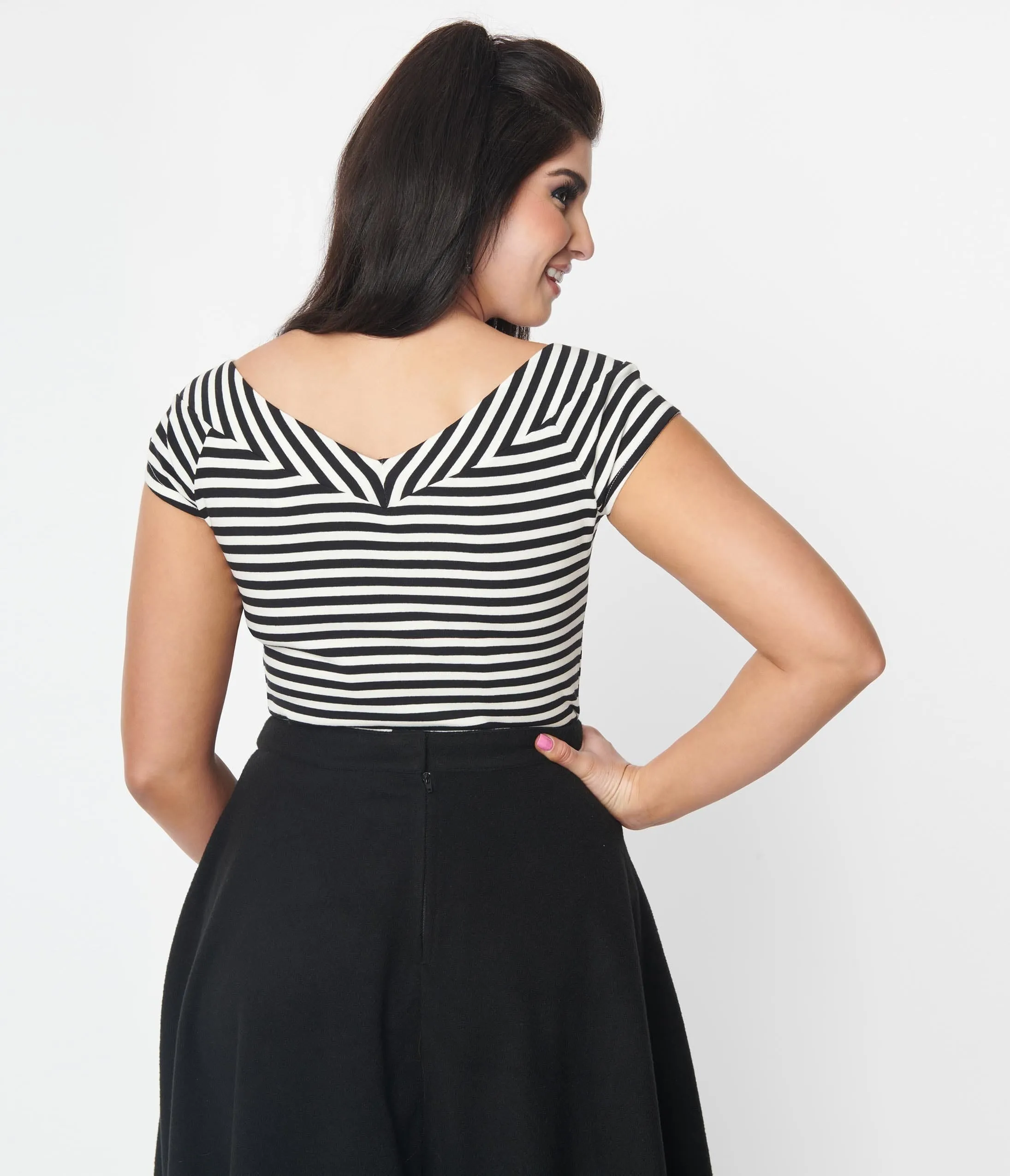 Unique Vintage Black & White Stripe Pumpkin Brooch Deena Top