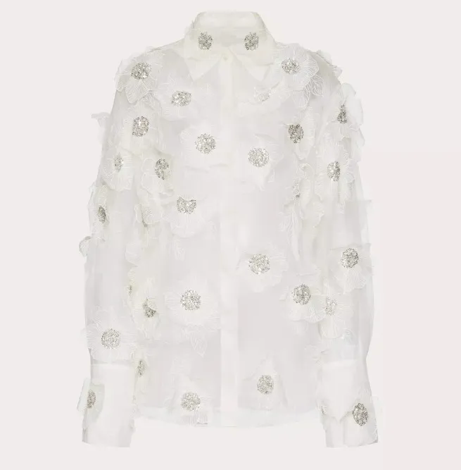 VALENTINO  |Flower Patterns Casual Style Silk Long Sleeves Medium