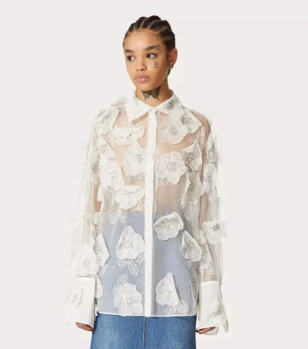 VALENTINO  |Flower Patterns Casual Style Silk Long Sleeves Medium