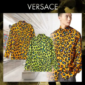 VERSACE  |Leopard Patterns Silk Long Sleeves Luxury Shirts