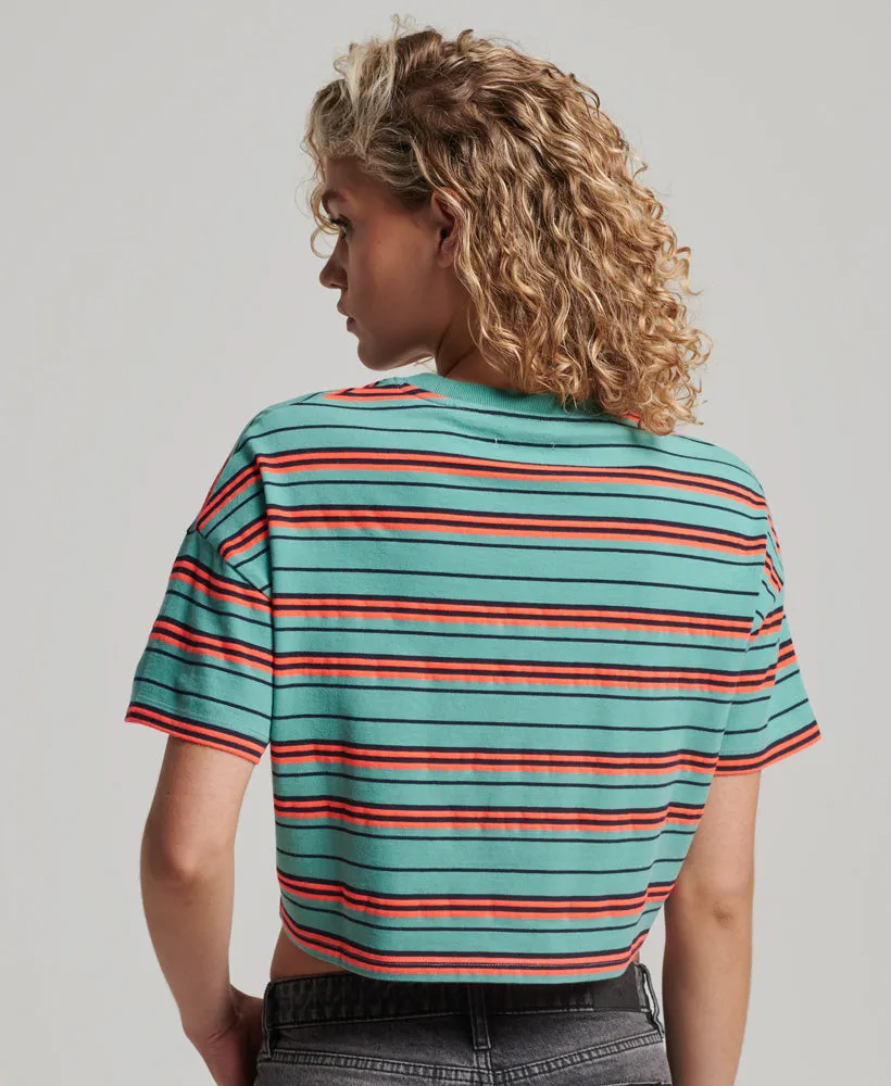 Vintage Boxy Tie Front T Shirt | Beryl Green Stripe