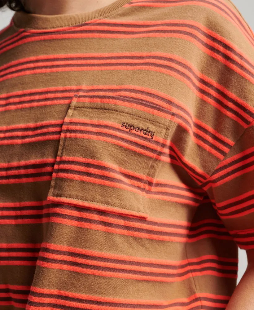 Vintage Boxy Tie Front T Shirt | Denim Co Tobacco Brown Stripe