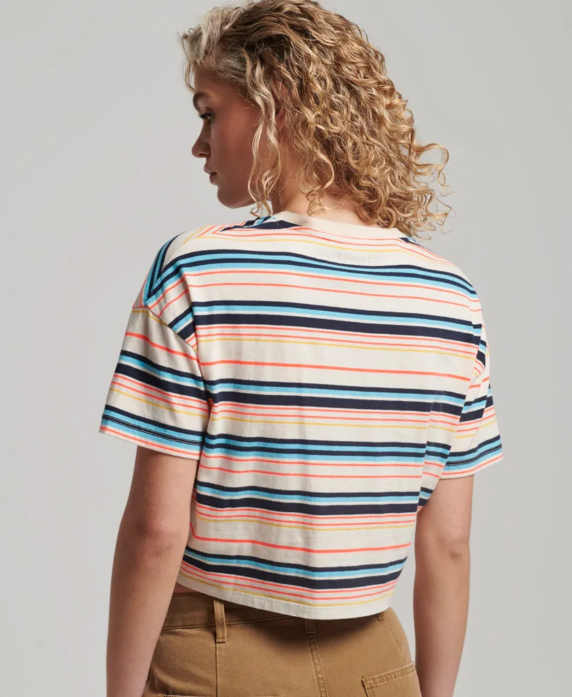 Vintage Boxy Tie Front T Shirt | Oatmeal Stripe