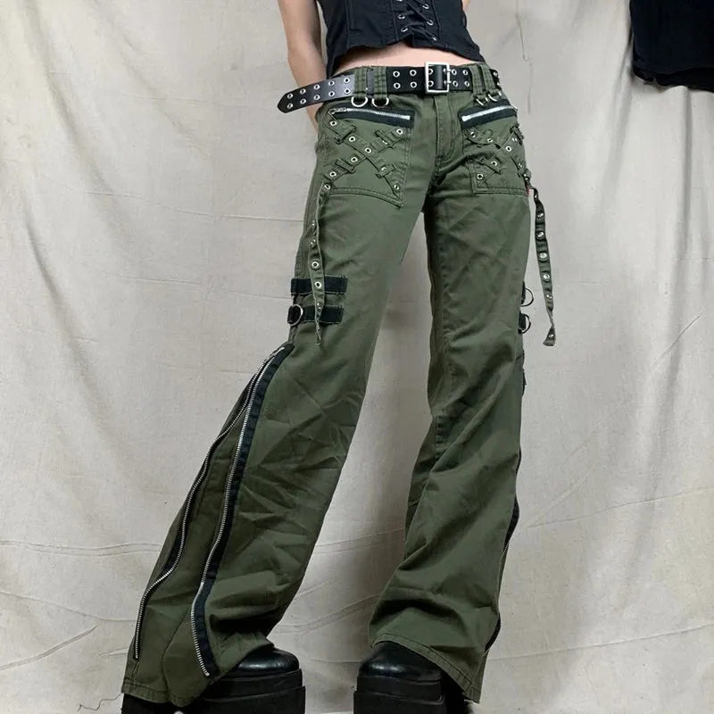 Vintage Grunge Gothic Bandage Cargo Pants with Buckle Detailing - Punk Style Sweatpants