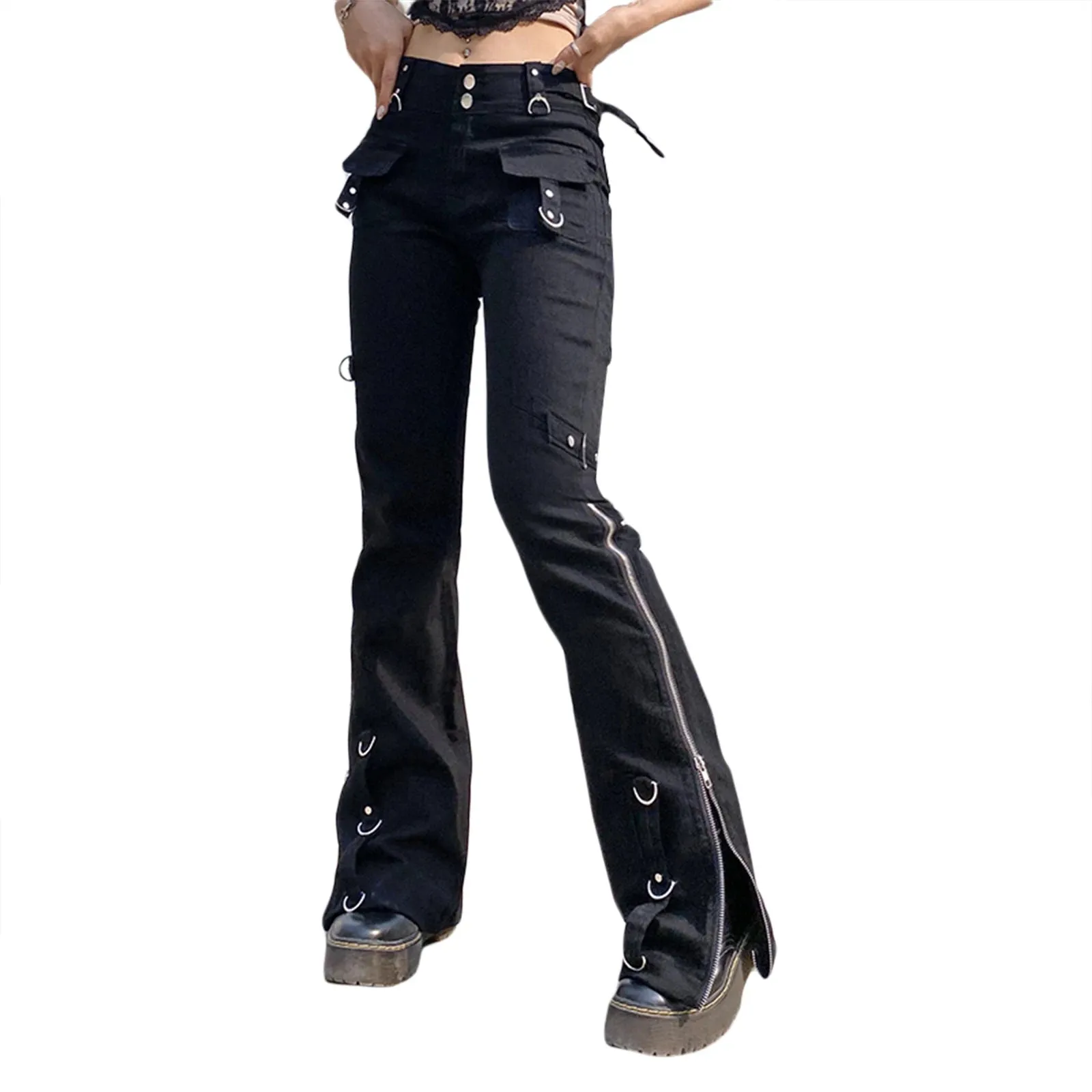 Vintage Grunge Gothic Bandage Cargo Pants with Buckle Detailing - Punk Style Sweatpants