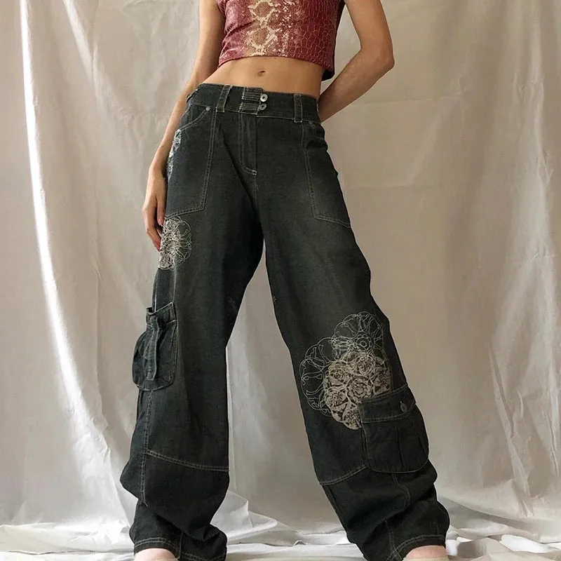 Vintage Grunge Gothic Bandage Cargo Pants with Buckle Detailing - Punk Style Sweatpants