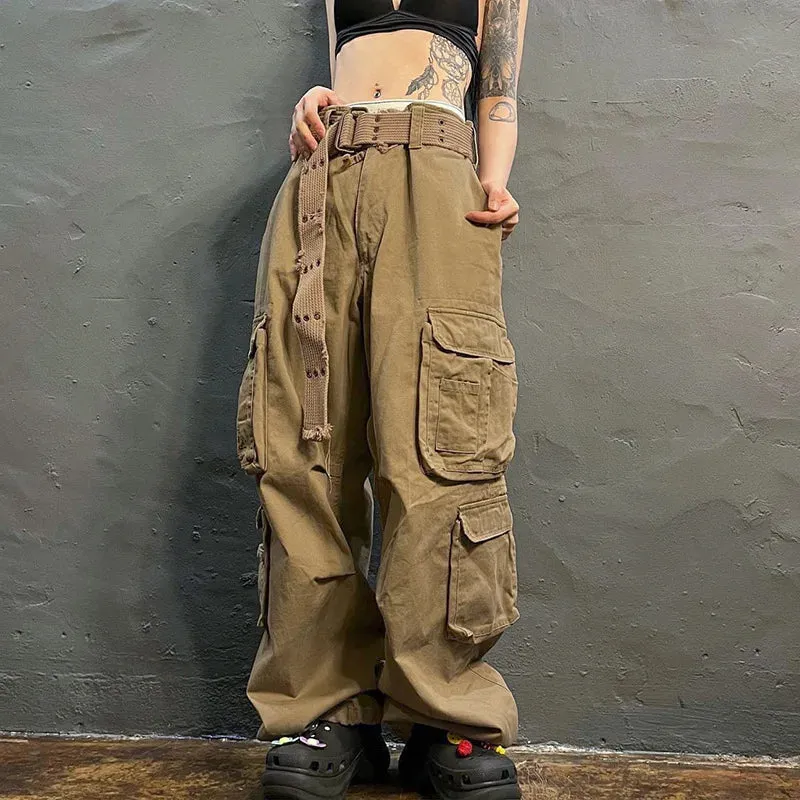 Vintage Grunge Gothic Bandage Cargo Pants with Buckle Detailing - Punk Style Sweatpants