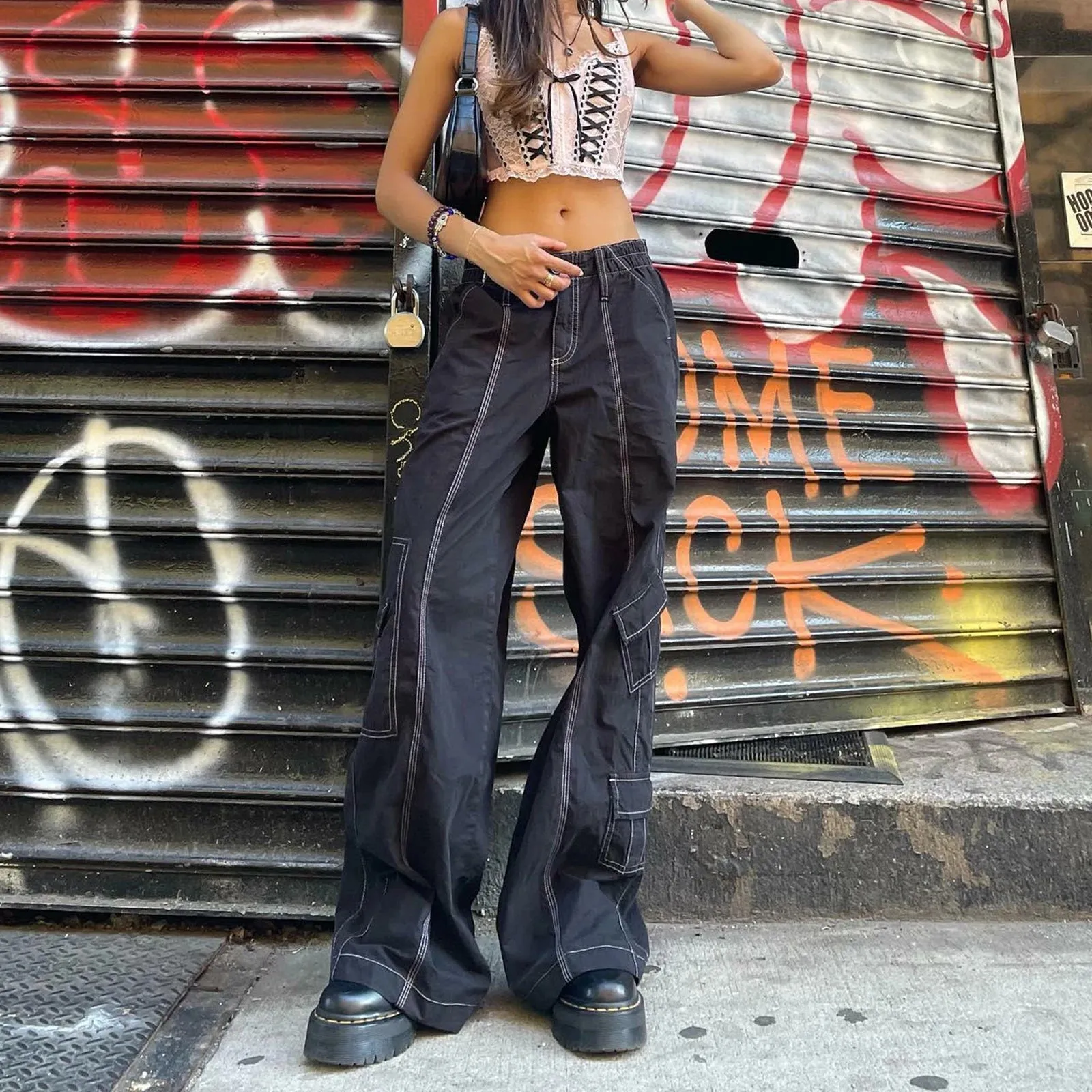 Vintage Grunge Gothic Bandage Cargo Pants with Buckle Detailing - Punk Style Sweatpants