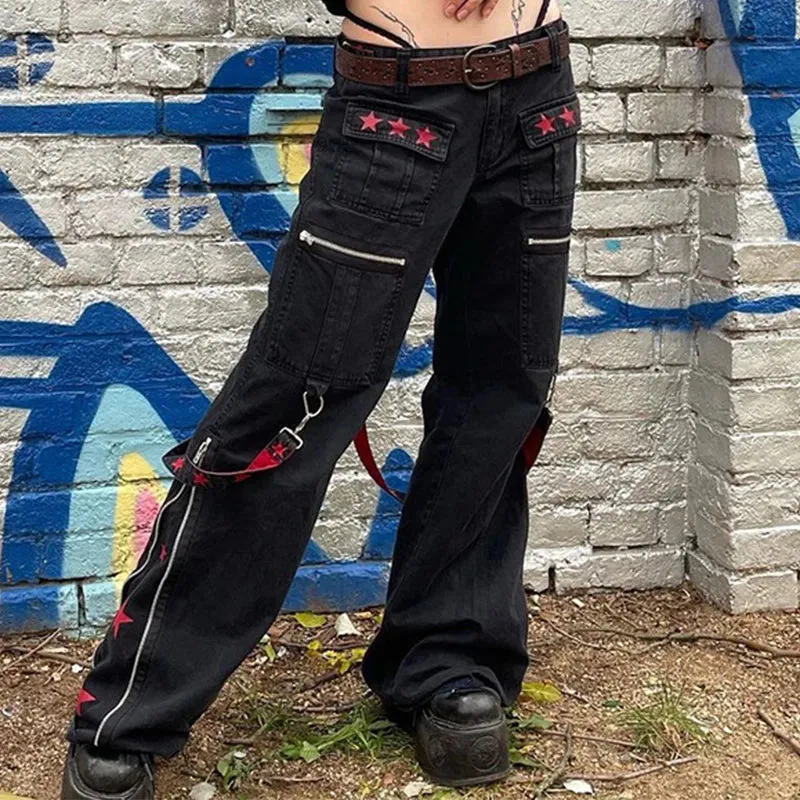 Vintage Grunge Gothic Bandage Cargo Pants with Buckle Detailing - Punk Style Sweatpants