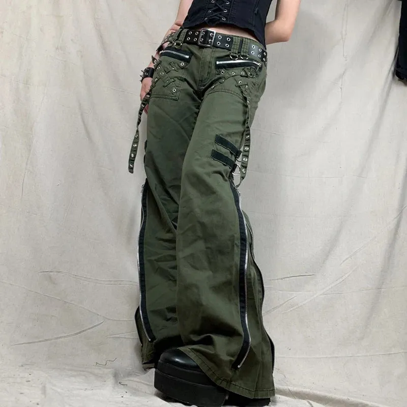 Vintage Grunge Gothic Bandage Cargo Pants with Buckle Detailing - Punk Style Sweatpants