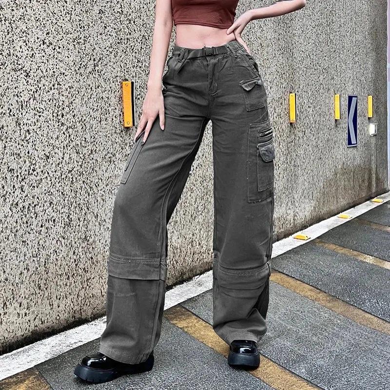 Vintage Grunge Gothic Bandage Cargo Pants with Buckle Detailing - Punk Style Sweatpants