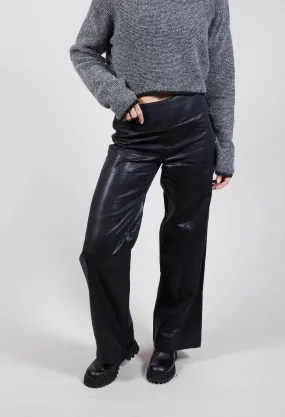 Wet Look Wide Leg Trousers in Black