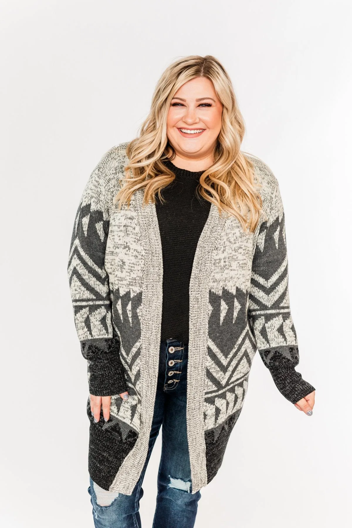 Winter Breeze Heavy Knit Cardigan- Grey & Charcoal