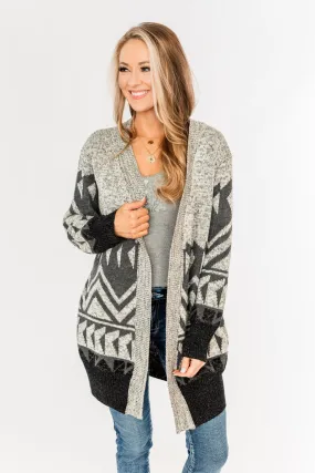 Winter Breeze Heavy Knit Cardigan- Grey & Charcoal