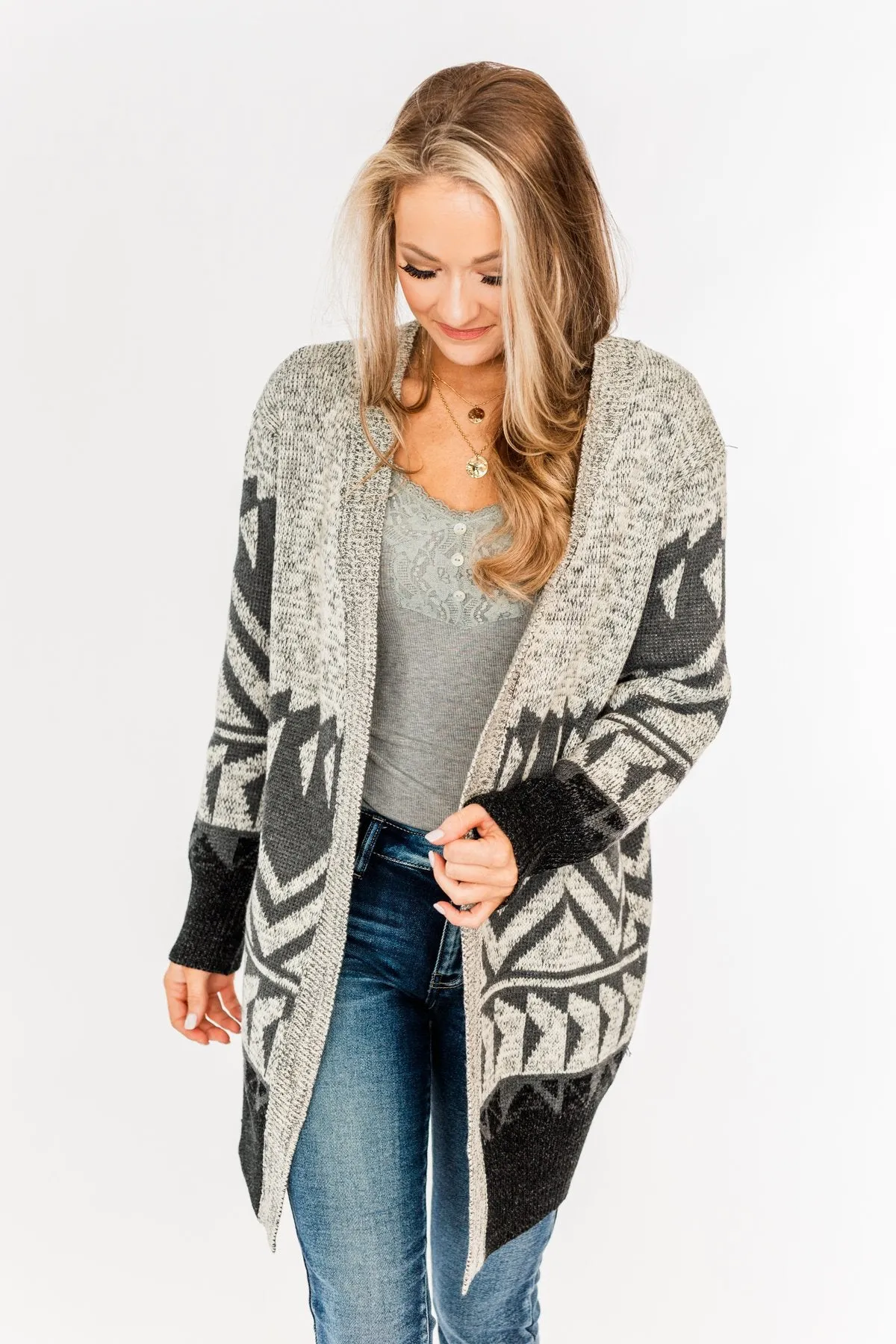 Winter Breeze Heavy Knit Cardigan- Grey & Charcoal