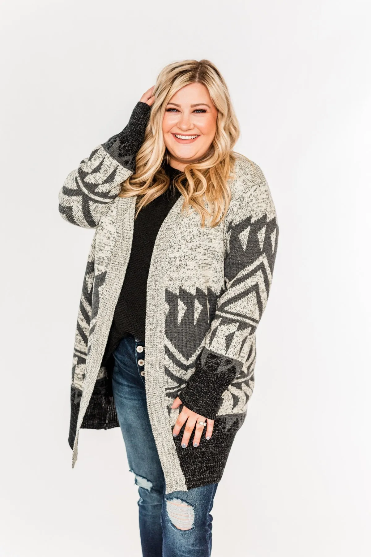 Winter Breeze Heavy Knit Cardigan- Grey & Charcoal