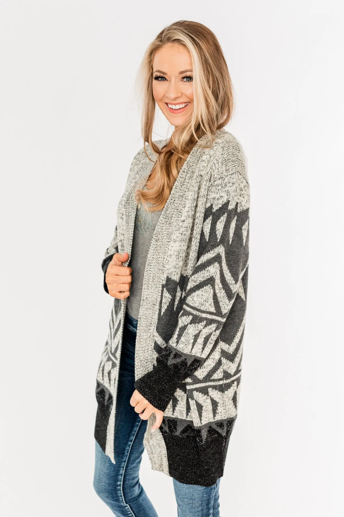 Winter Breeze Heavy Knit Cardigan- Grey & Charcoal