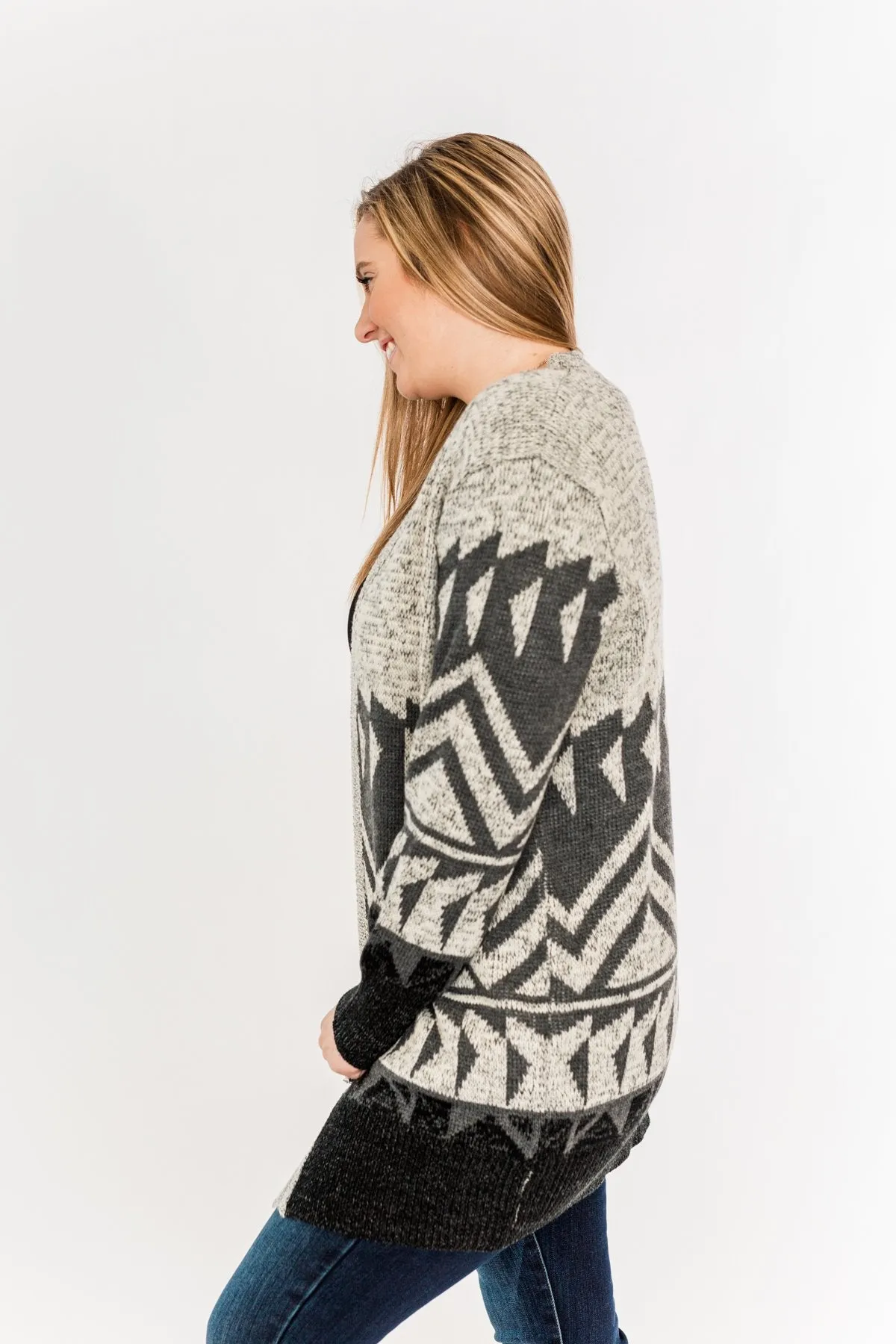 Winter Breeze Heavy Knit Cardigan- Grey & Charcoal