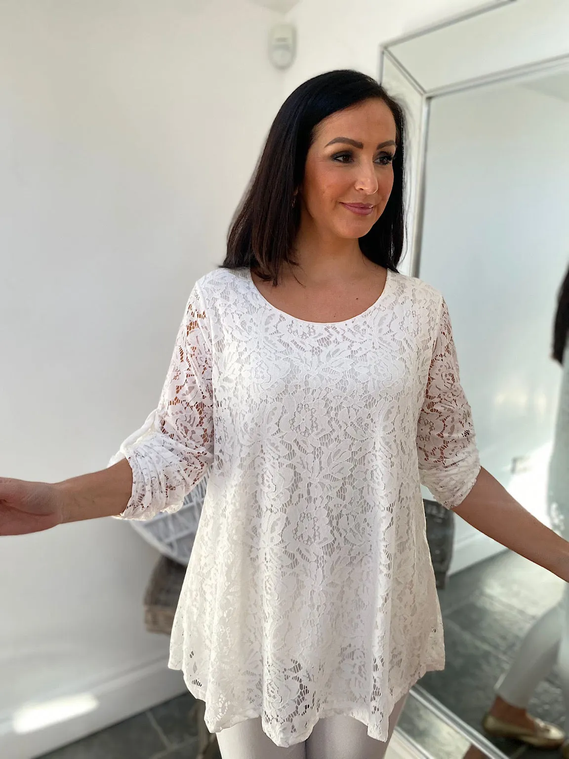 Winter White Floral Lace Top Charlie