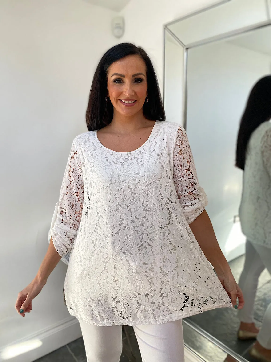 Winter White Floral Lace Top Charlie