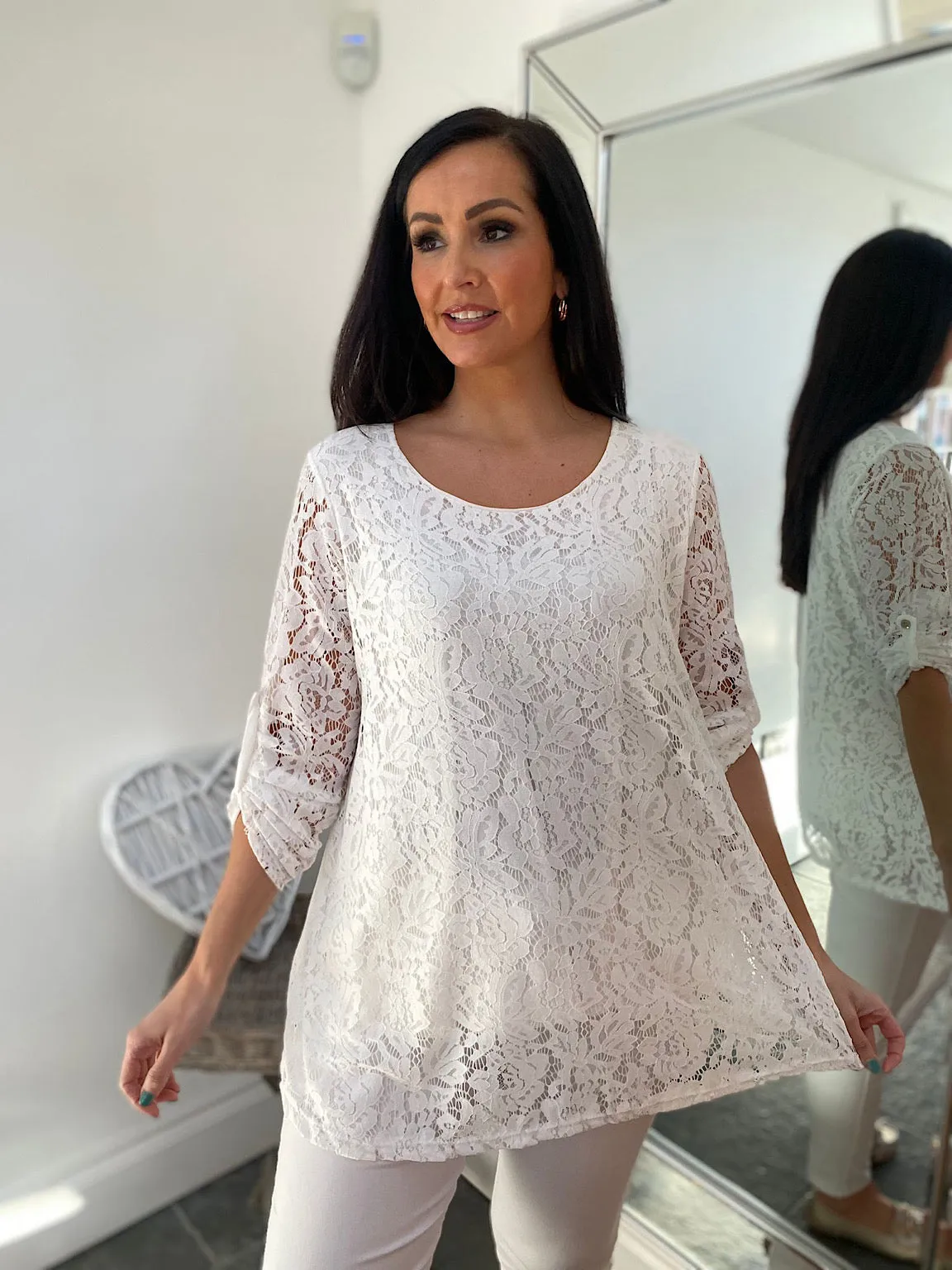 Winter White Floral Lace Top Charlie