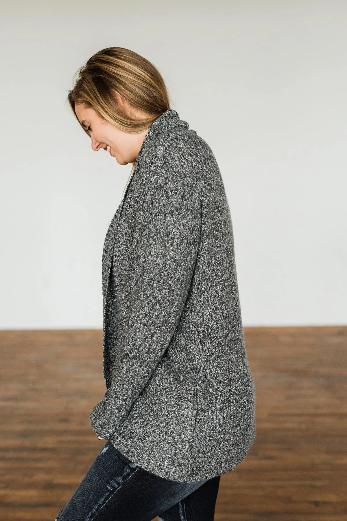 Wish You Well Knit Drape Cardigan- Charcoal