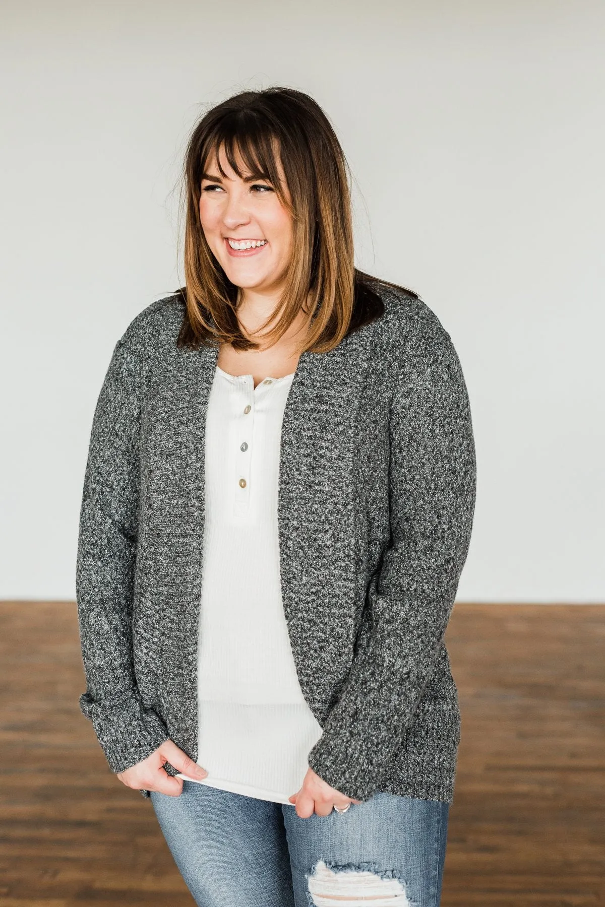 Wish You Well Knit Drape Cardigan- Charcoal