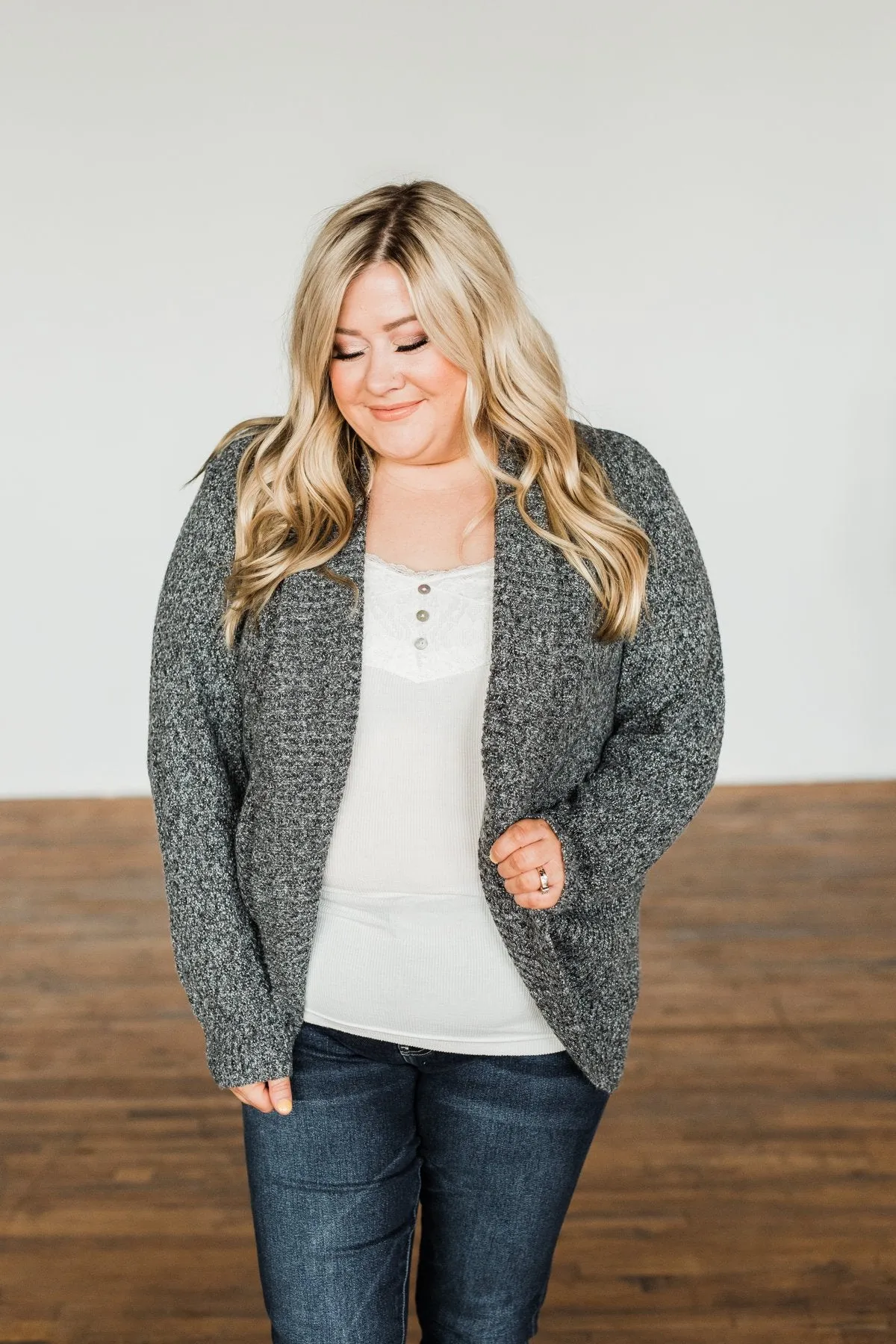 Wish You Well Knit Drape Cardigan- Charcoal