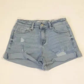 Woman Mid-Rise Roll Cuffed Ripped Denim Short