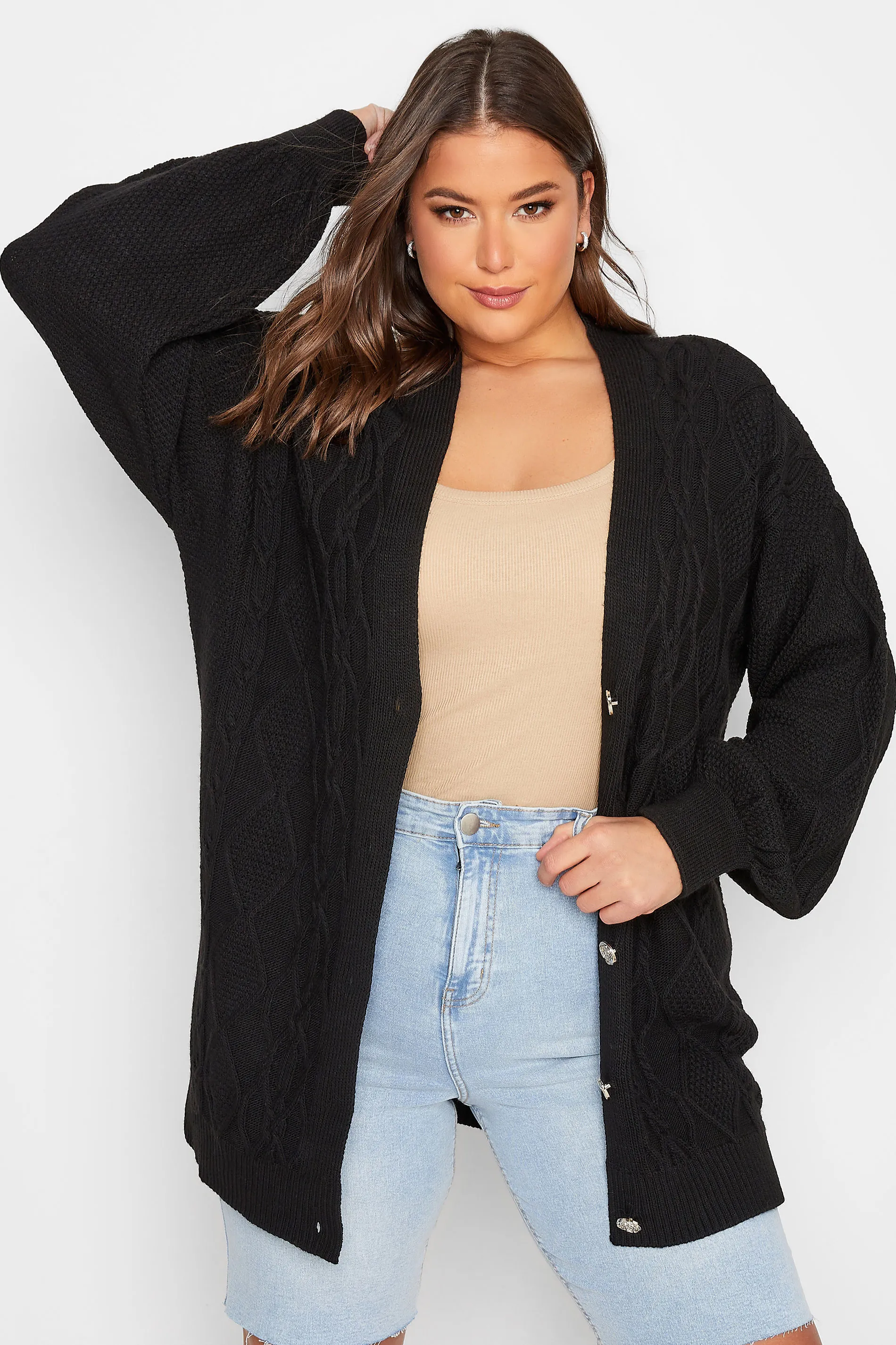 YOURS Curve Black Button Through Knitted Cardigan