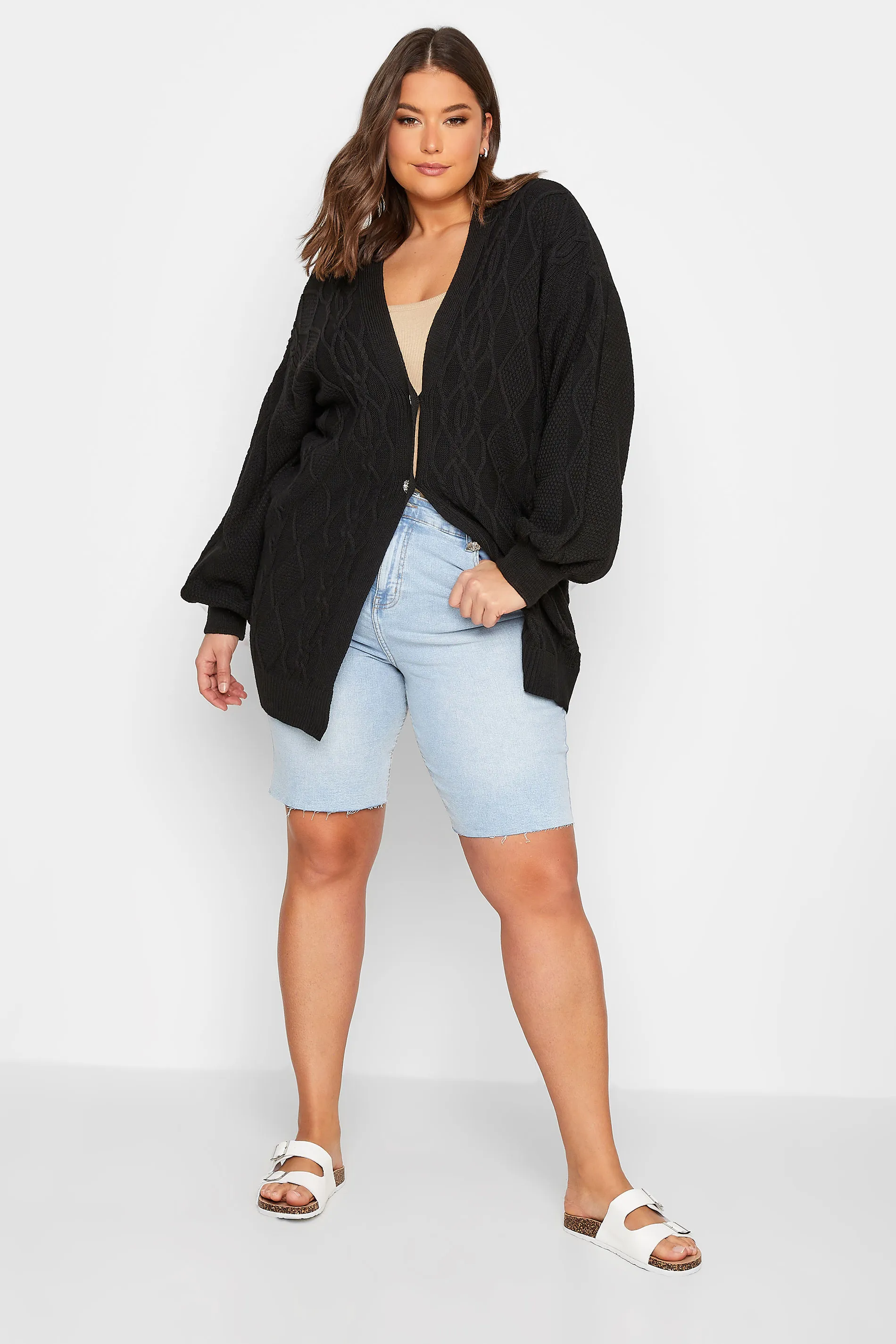 YOURS Curve Black Button Through Knitted Cardigan