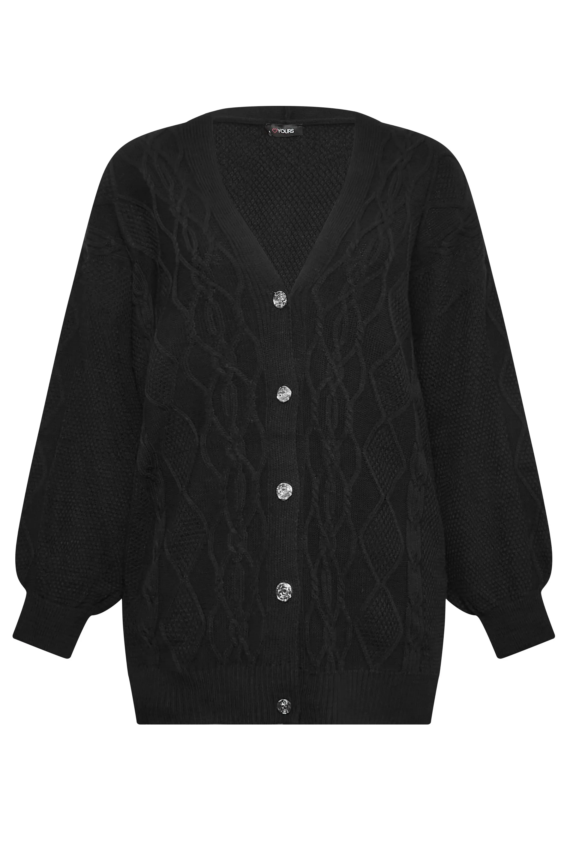 YOURS Curve Black Button Through Knitted Cardigan