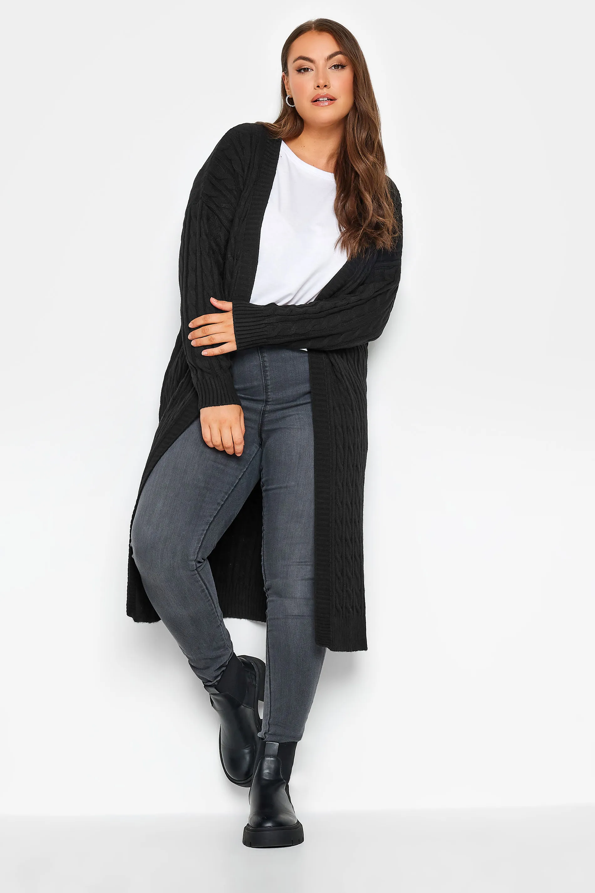 YOURS Curve Black Cable Maxi Longline Cardigan