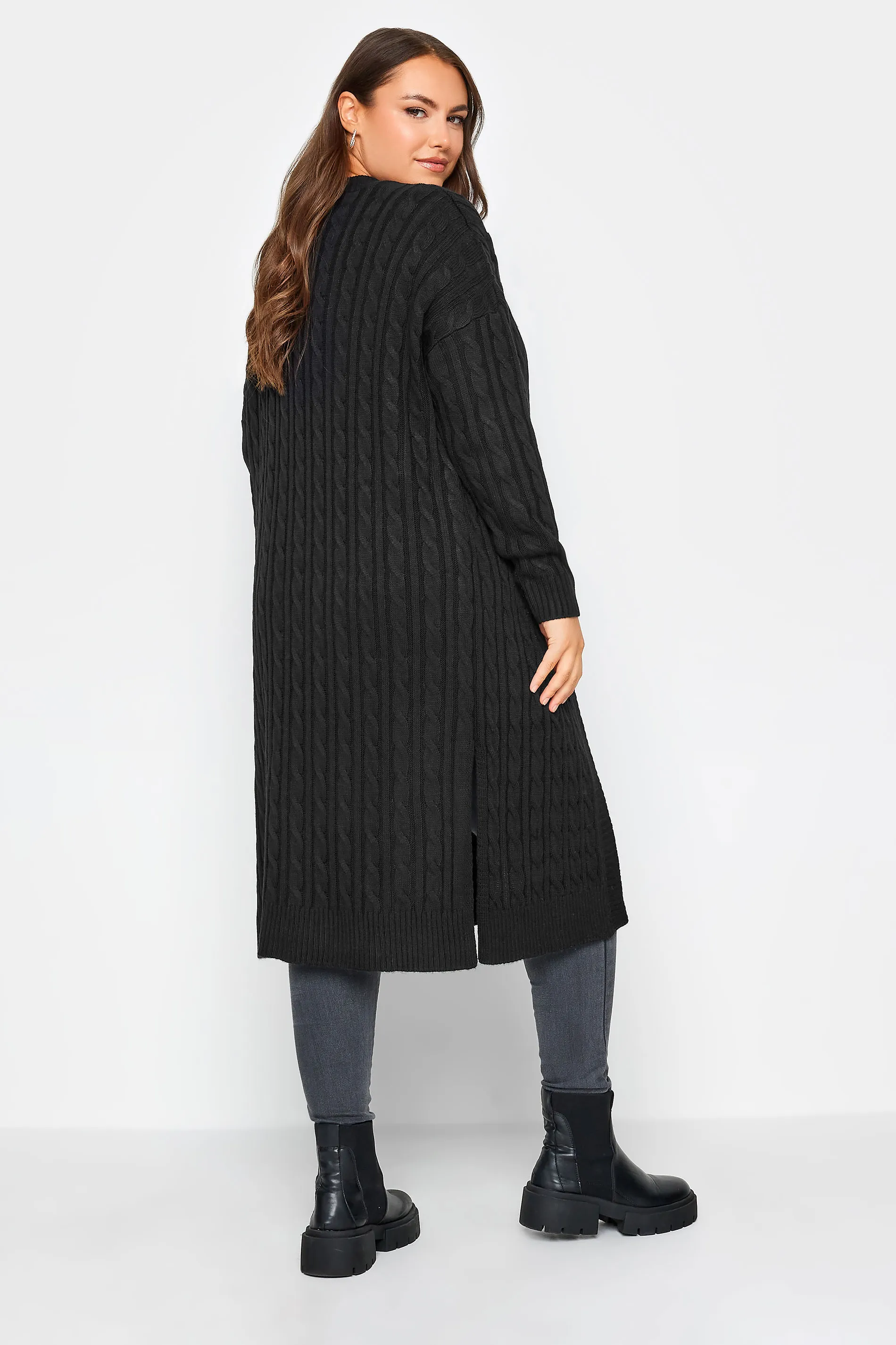 YOURS Curve Black Cable Maxi Longline Cardigan