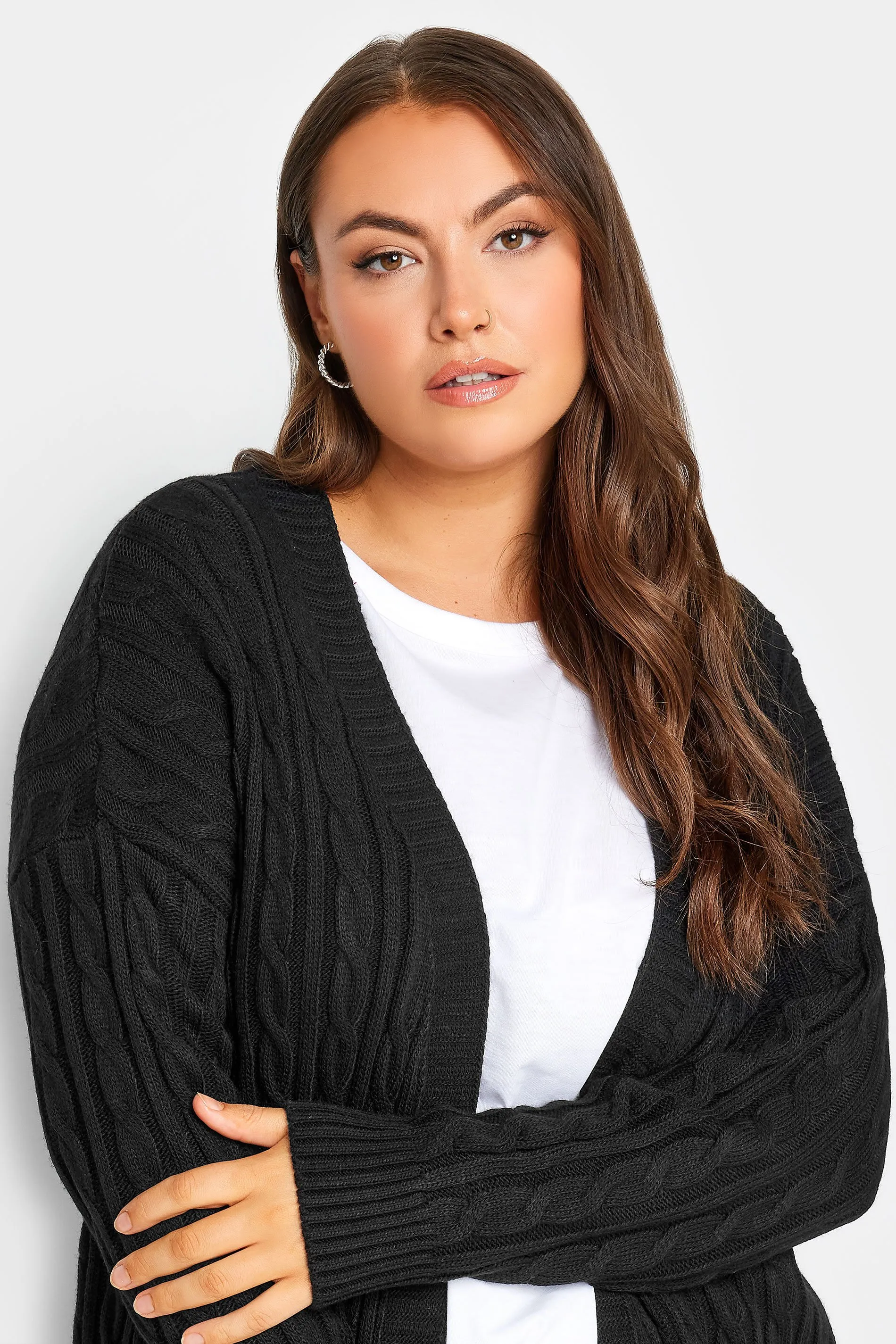 YOURS Curve Black Cable Maxi Longline Cardigan